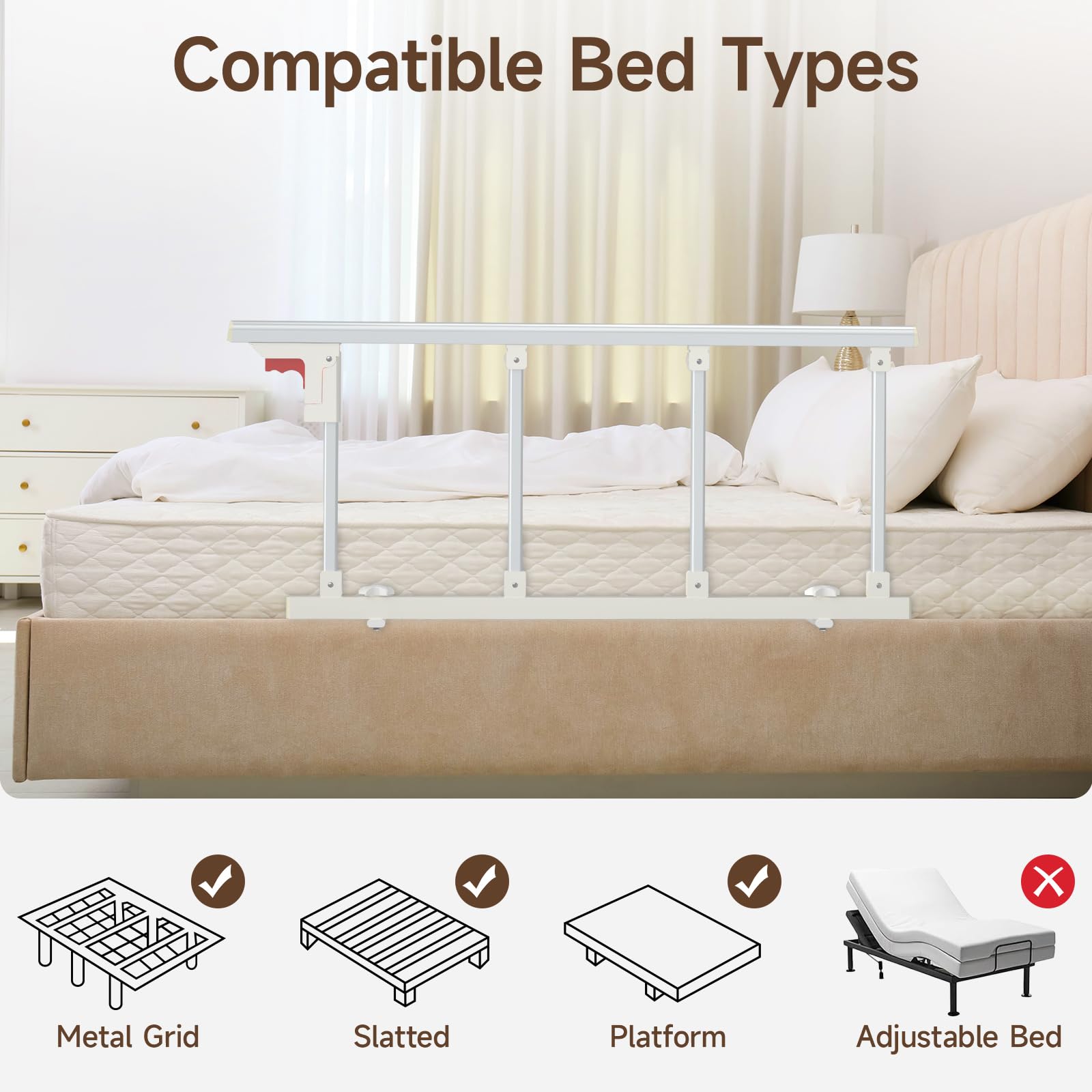 درابزين سرير WAYES لكبار السن (34 بوصة × 16 بوصة)، درابزين جانبي قابل للطي للسرير كامل الحجم، سرير كوين، سرير كينج، واقي أمان، متين، تركيب بدون أدوات