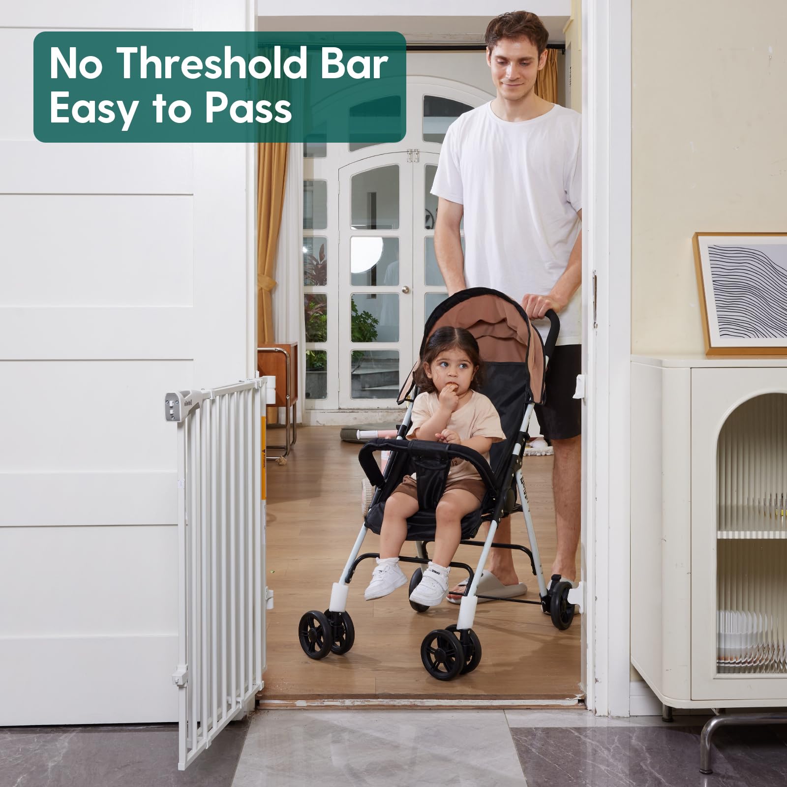 Babelio 66x109 cm No Bottom Bar Baby Gate for Babies, Elders and Pets(White)