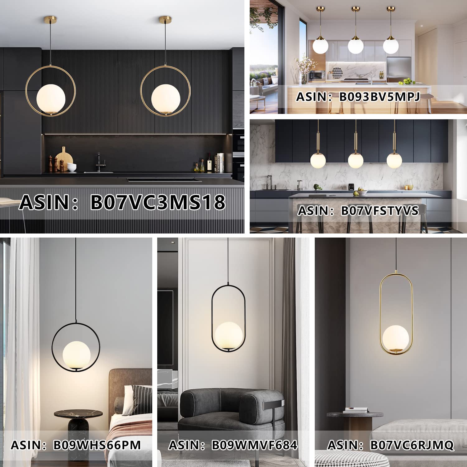 KCO Mid Century Modern Large Globe Pendant Light Fixture 1-Light Brushed Brass Gold