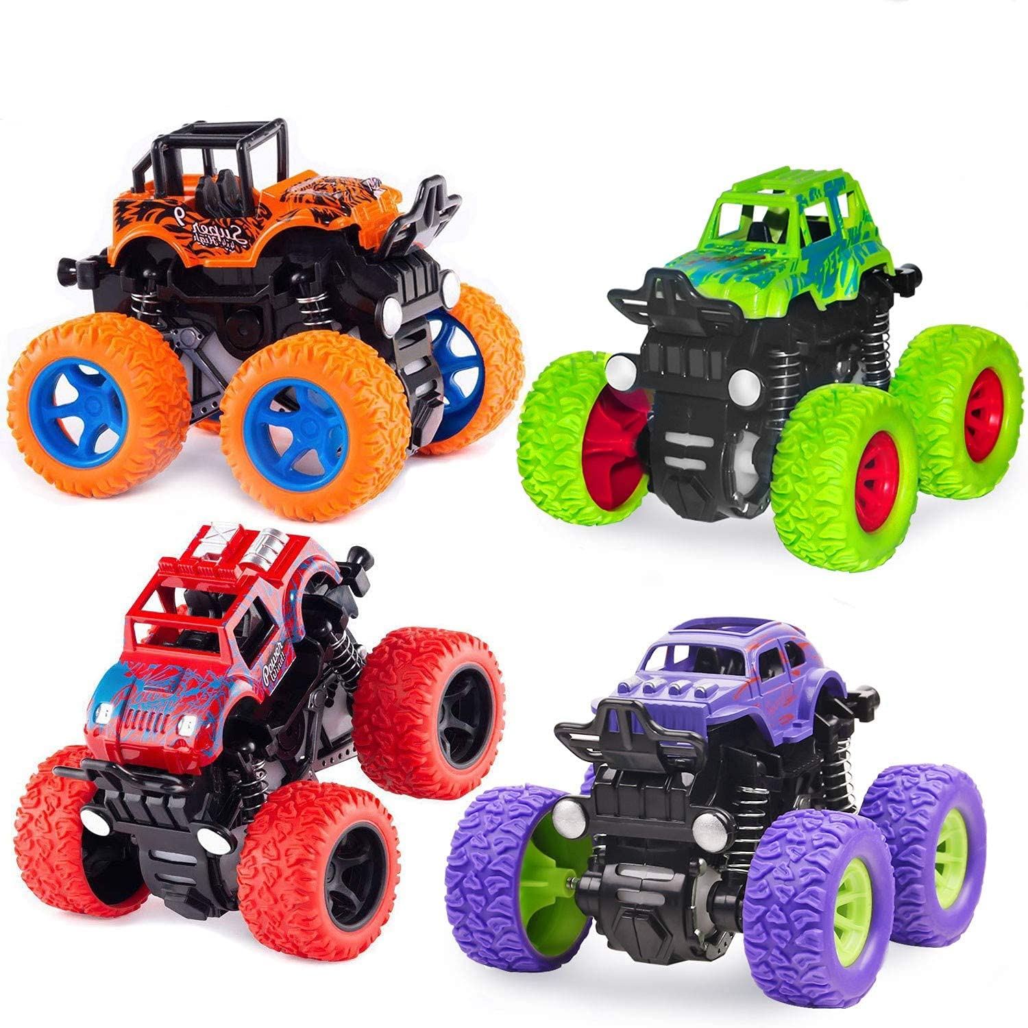Monster Truck Toys - Inertia Car Educational Toy Cars, Friction Powered Toy Cars Push and Go Vehicles for Kids Best Gift for Boys Girls Age 3 and Above (4 CAR SET)