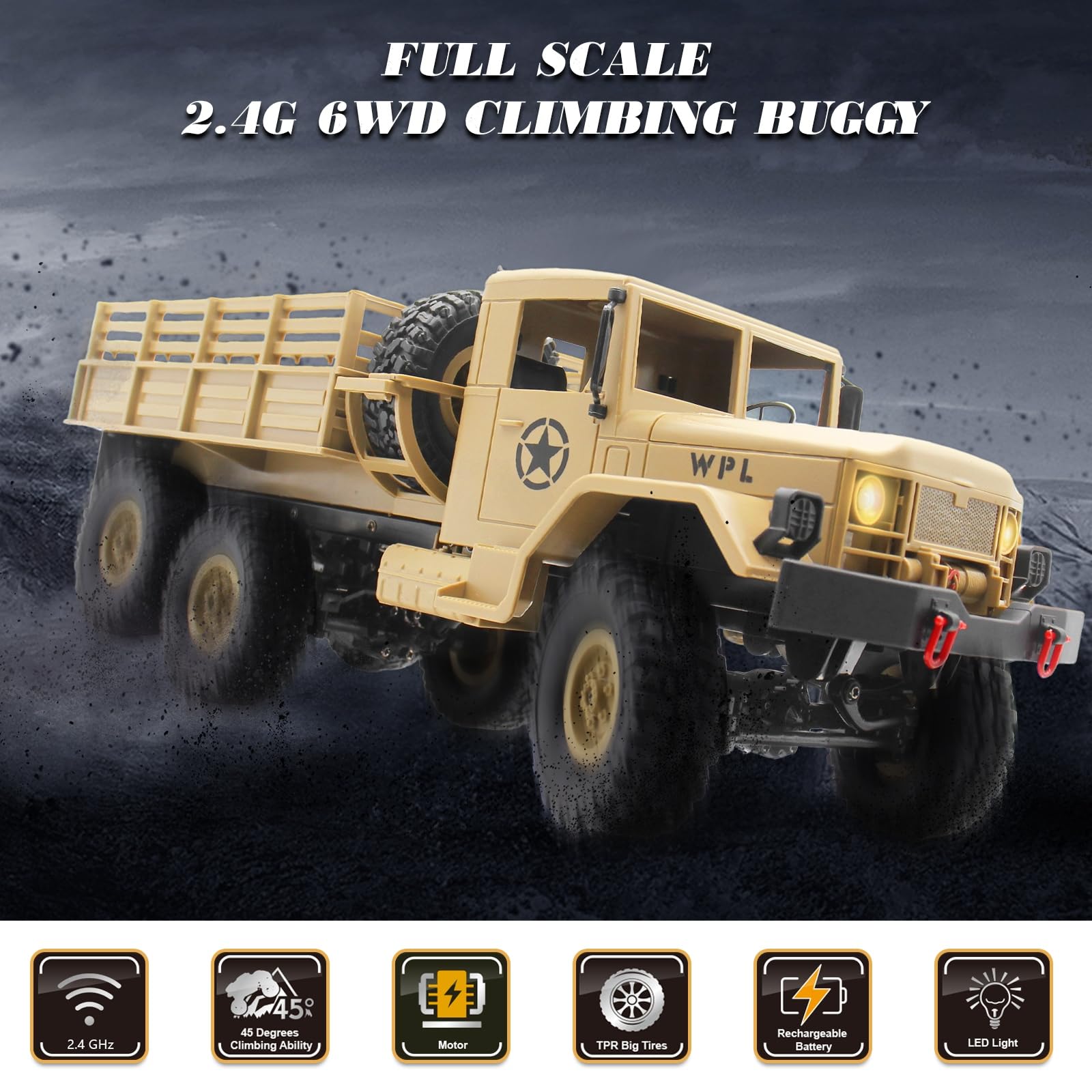 Spobot RC Military Transport Truck, RC Off-Road Vehicle 6WD with All Terrain, Remote Control Rack Car With2 Set of Batteries &Realistic Light is Good for Kid Gift
