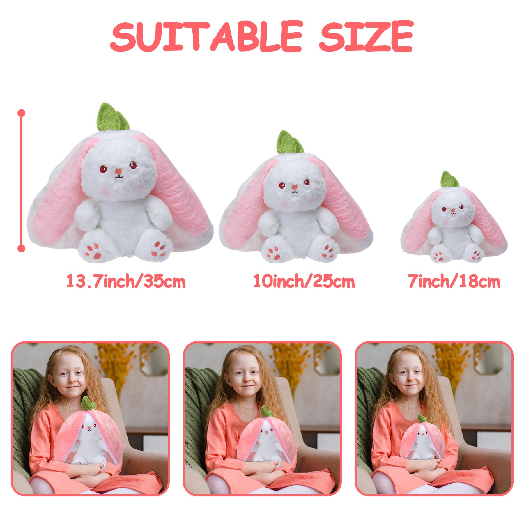 MIAODAM Bunny Stuffed Animal Reversible Cuddle Bunny Stuffed,Strawberry Bunny