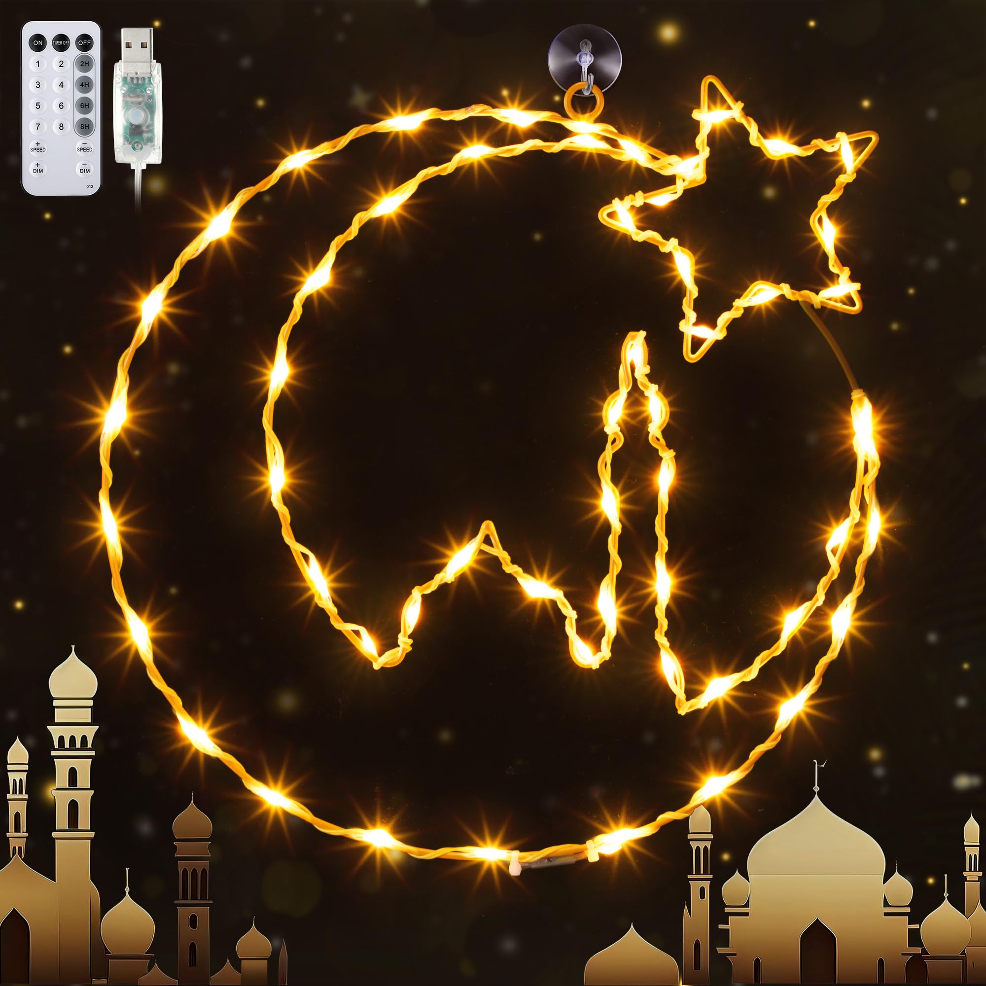 Meonum Eid Ramadan Decorations Window Lights, 30 CM 8 Modes W