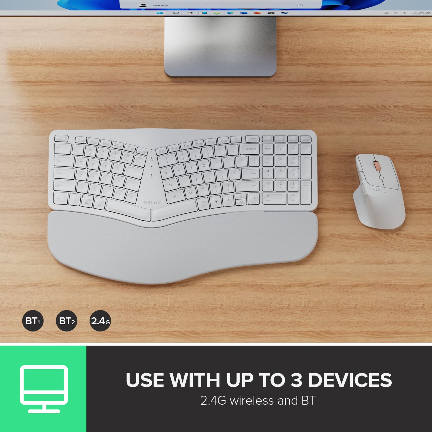 DeLUX Upgraded Ergonomic Wireless Ergo Split Keyboard with Backlit