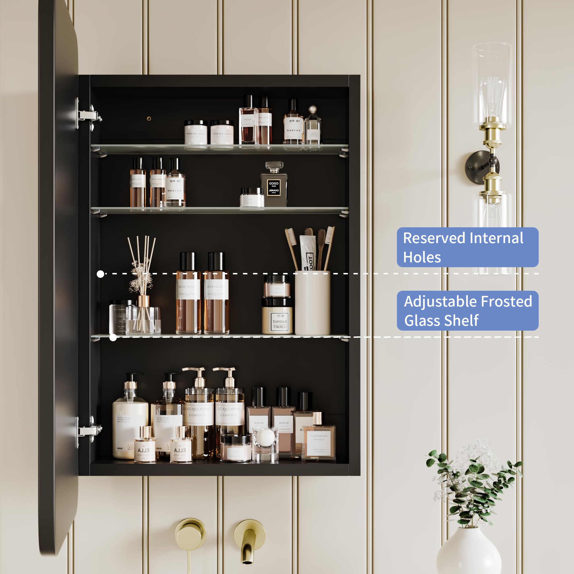 AGDULL Vintage-Style Bathroom Wood Wall Cabinet with Black Metal Frame, Black, 51 x 76 cm