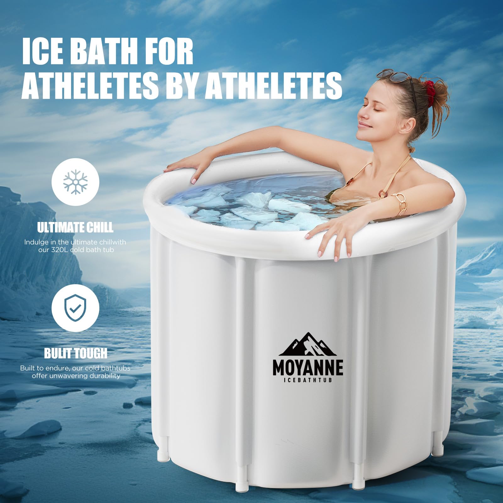 Moyanne Large Size ice bath cold plunge tub for athletes pod portable,Multiple Layered Portable Ice Pod for Recovery and Cold Water Therapy, Cold Plunge Tub for Outdoor, ice baths at home (white)