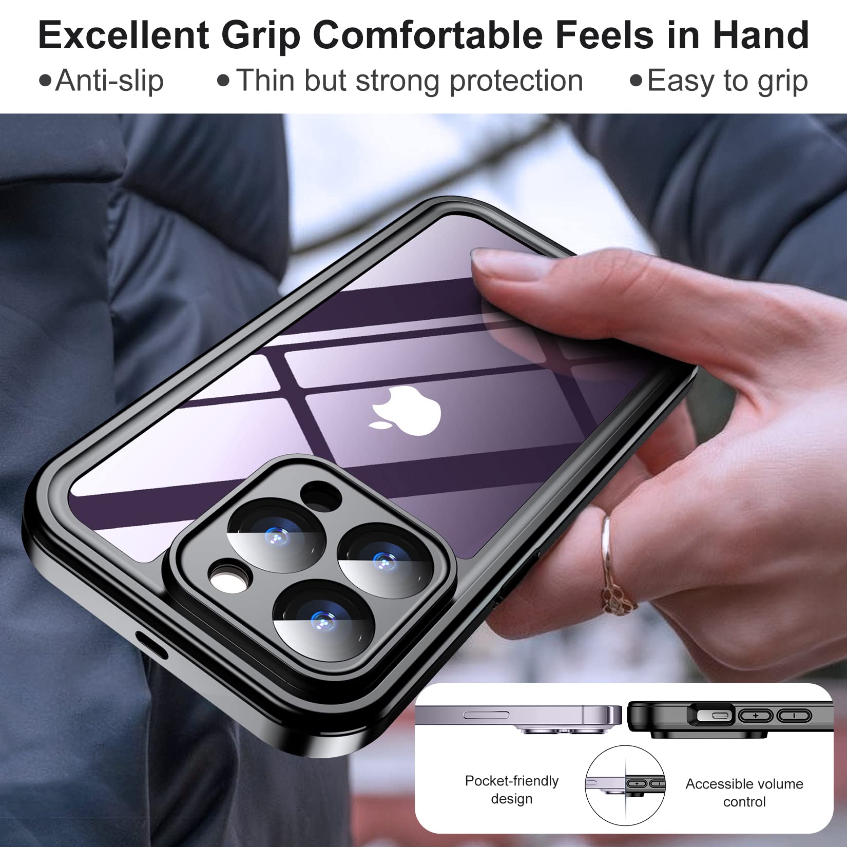 Temdan [Real 360 for iPhone 14 Pro Max Case Built-in 9H Tempered Glass Camera Lens & Screen Protection