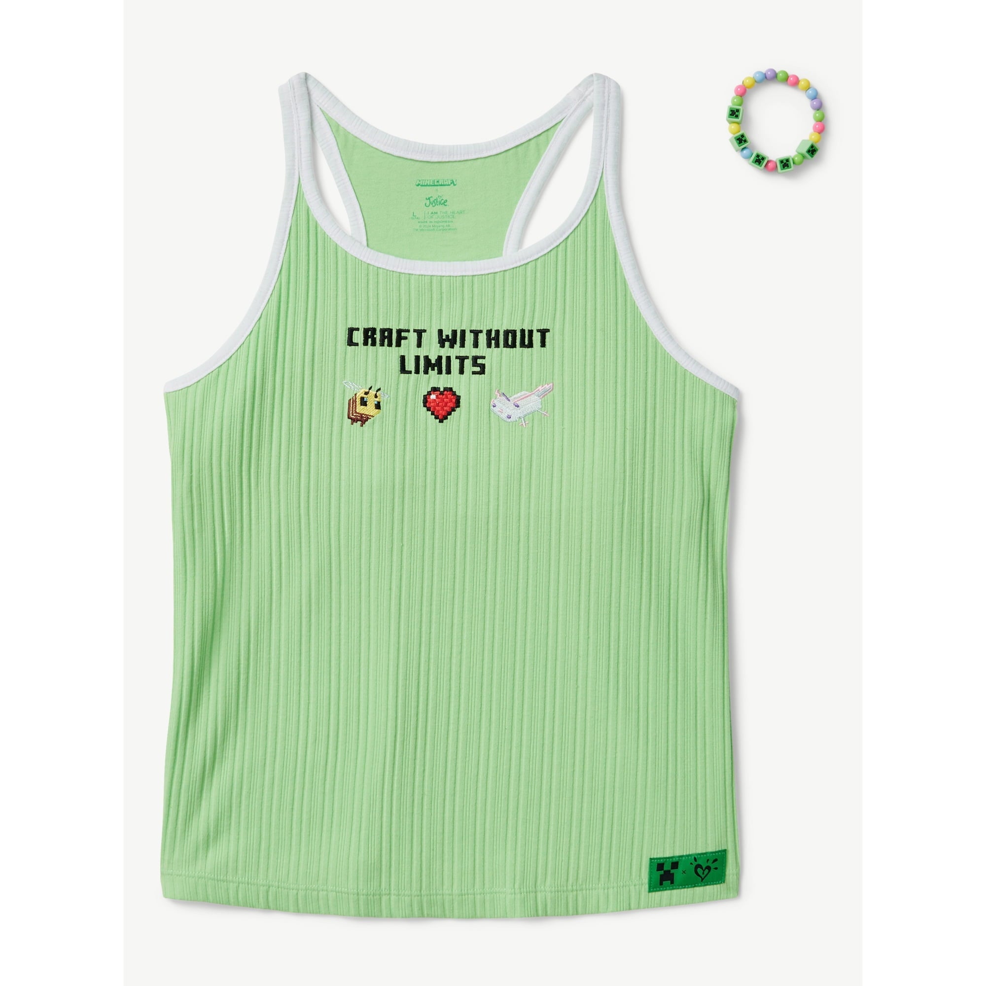 SIZE: L(12/14) - Justice Girl's Minecraft Tank with Bracelet