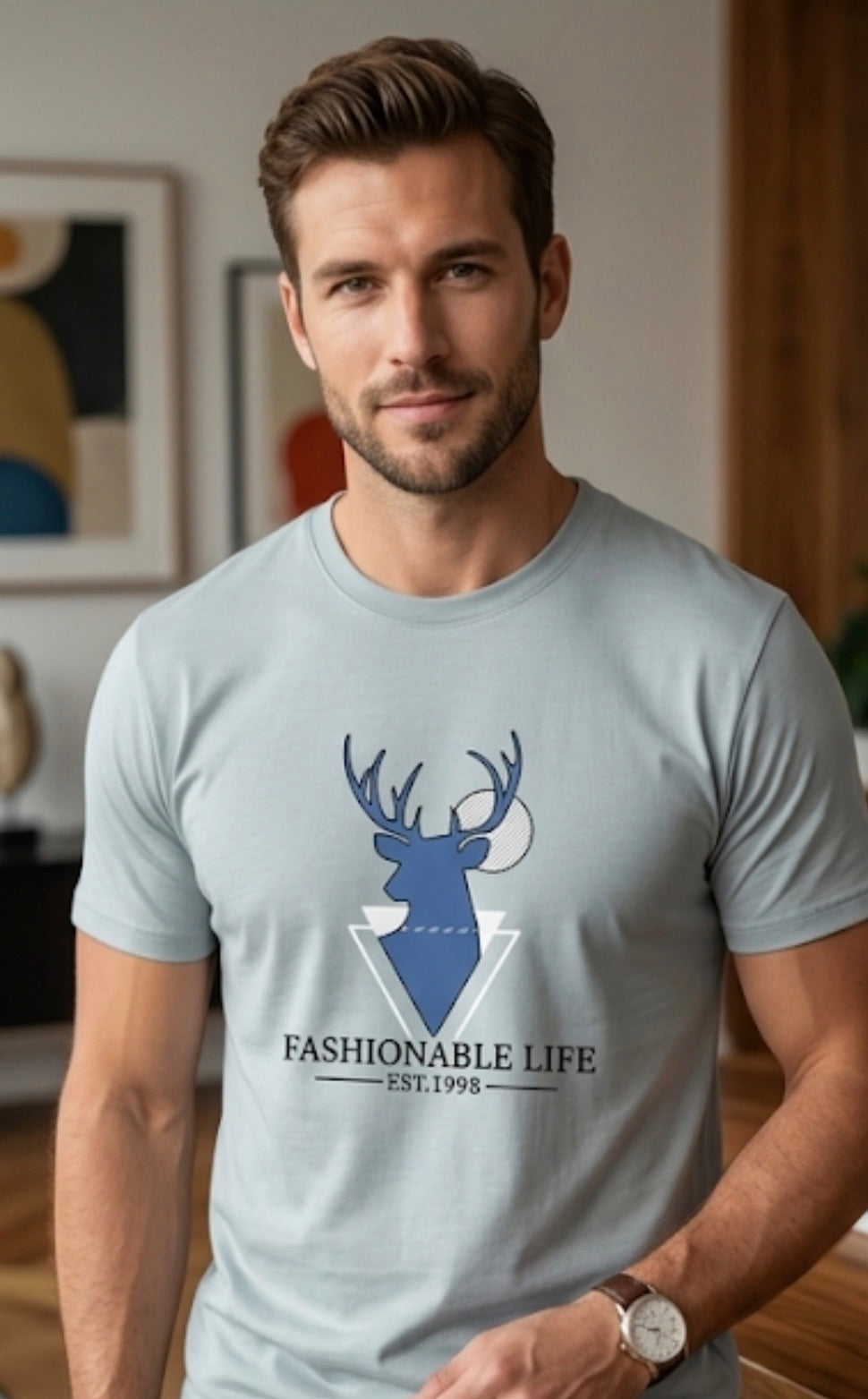 MAX MILAN LIGHT BLUE PRINTED T-SHIRT MEN