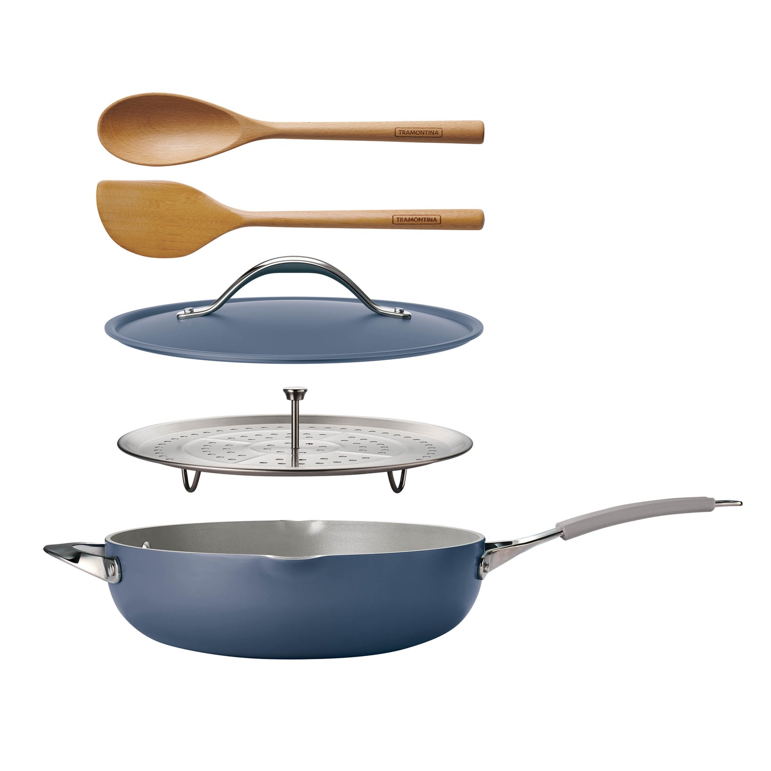 Tramontina All in-One Plus 30 cm/4.7L Easy to clean Stainless Steel Ceramic Coating Pan, Blue
