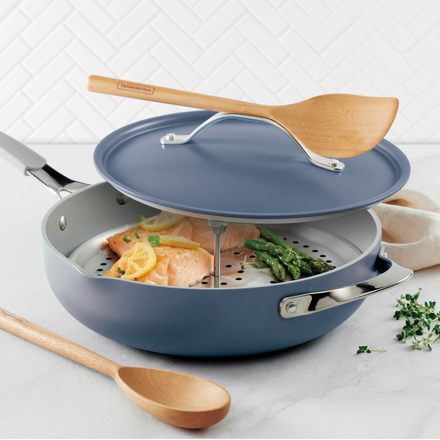 Tramontina All in-One Plus 30 cm/4.7L Easy to clean Stainless Steel Ceramic Coating Pan, Blue