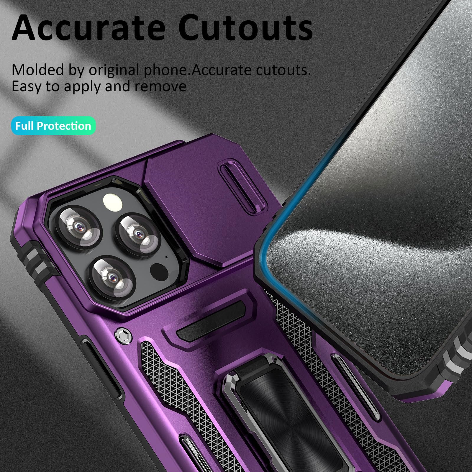 جراب هاتف UKLCCU لهاتف iPhone 15 Pro Case 15 Pro iPhone Phone Case للنساء مع غطاء كاميرا منزلق، حامل مدمج يدور 360 درجة لهاتف iPhone 15 Pro - أرجواني