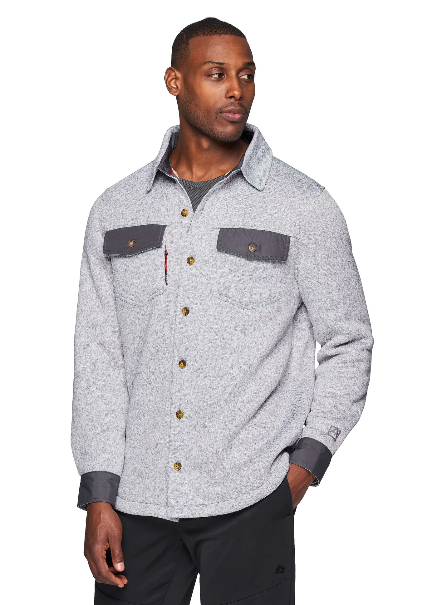 Avalanche Men’s Grey Combo Fleece Shirt Jacket – Sherpa Lined with Pockets