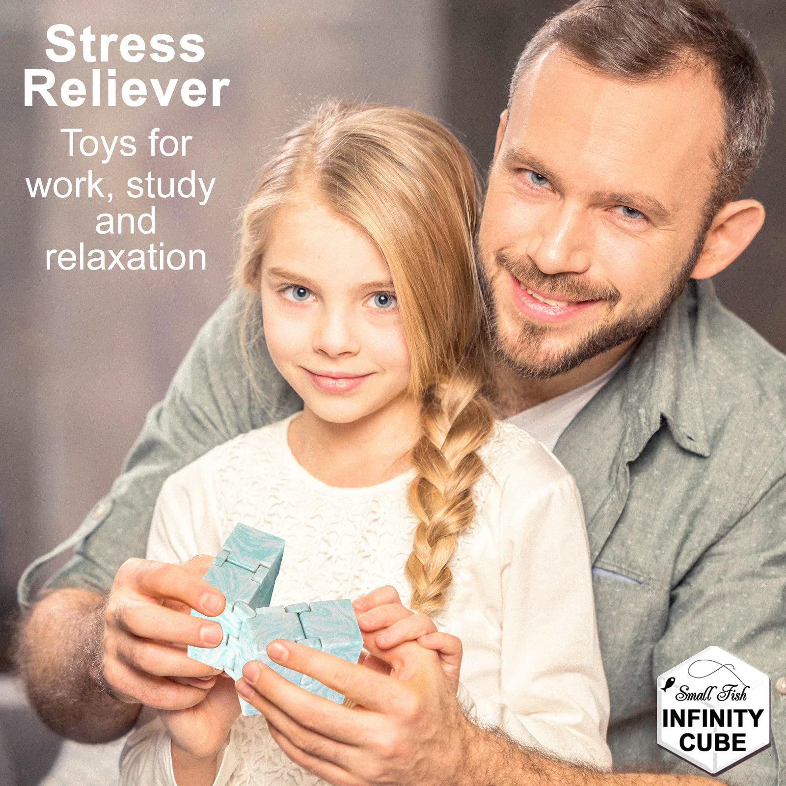 لعبة مكعب إنفينيتي الحسية من سمول فيش، أداة حسية EDC للأطفال والكبار، أداة صغيرة رائعة لتخفيف التوتر والقلق، لعبة يدوية (رخامية)