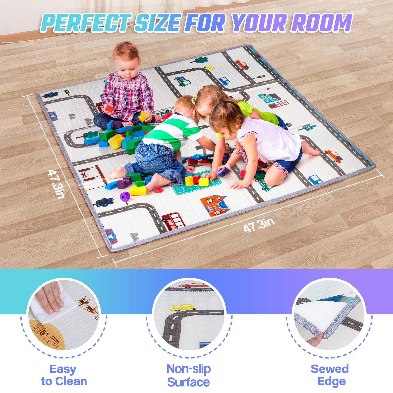 Suposeu Baby Playpen with Mat, Playpen for Babies and Toddlers with Gate, Indoor & Outdoor Playard Kids Activity Center with Anti-Slip Base (Gray, 50"×50")