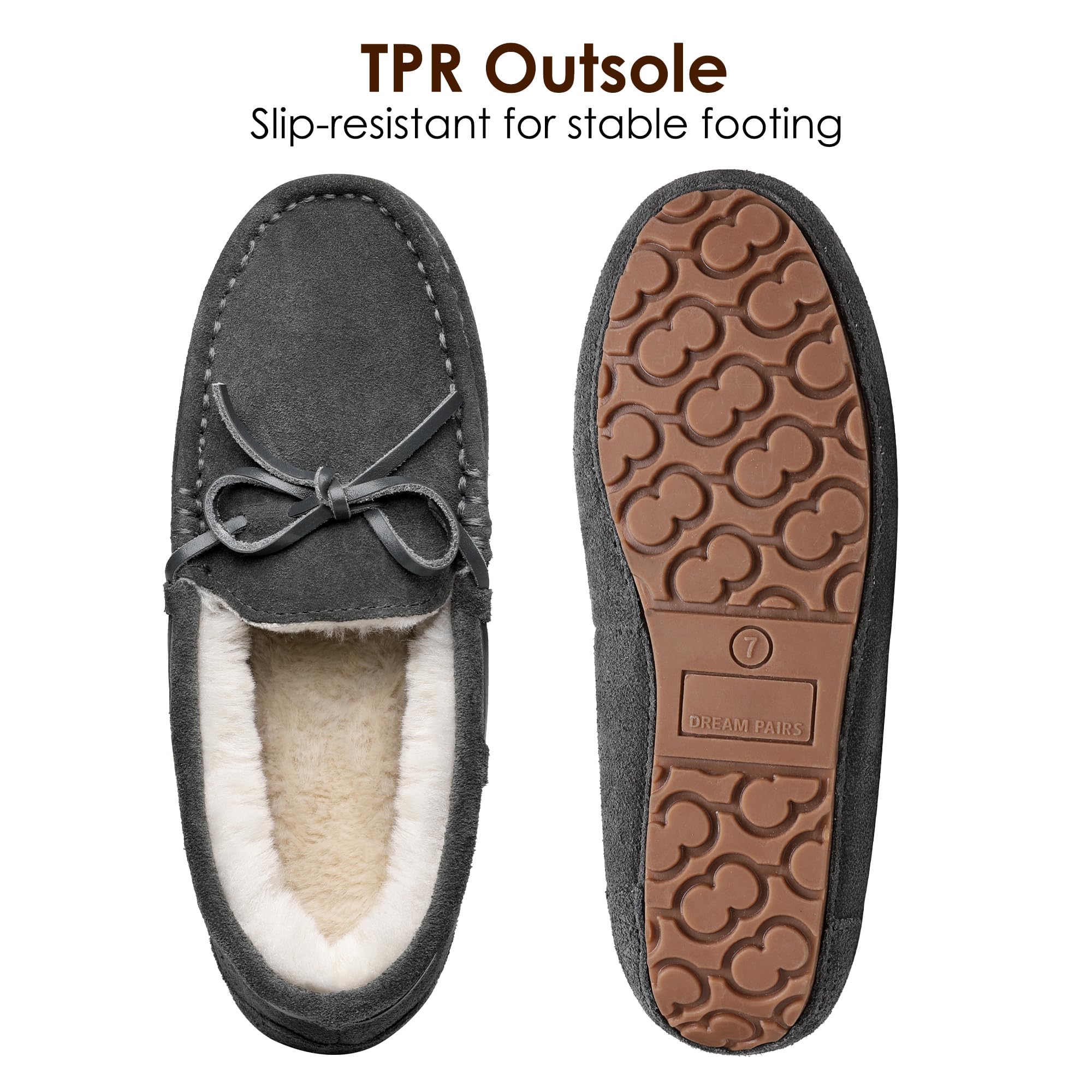 SIZE: 38 - DREAM PAIRS Women's Auzy-02 House Slippers Indoor Outdoor Moccasin Fuzzy Fluffy Furry Loafers Suede Leather Warm Shoes Size 6.5-7, Grey