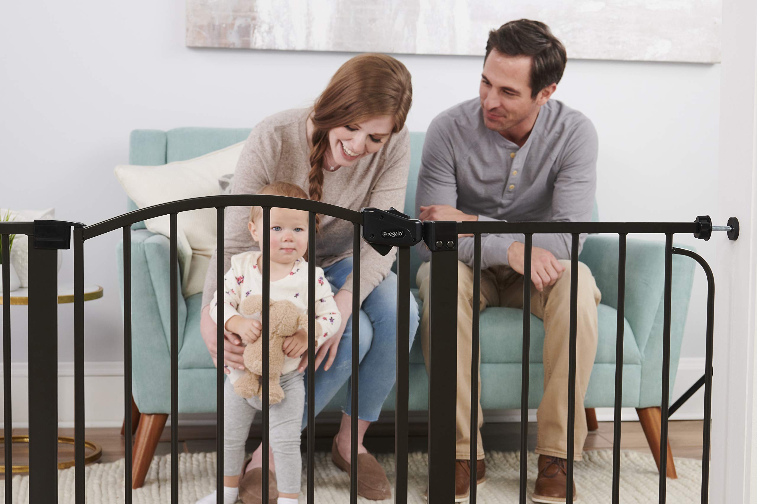 Regalo - Home Accents 74 – 148-Cm Super Wide Safety Gate, Includes 15-Cm, 20-Cm And 30-Cm Extension Kit, 4 Pack Of Wall Mount Kit - Black