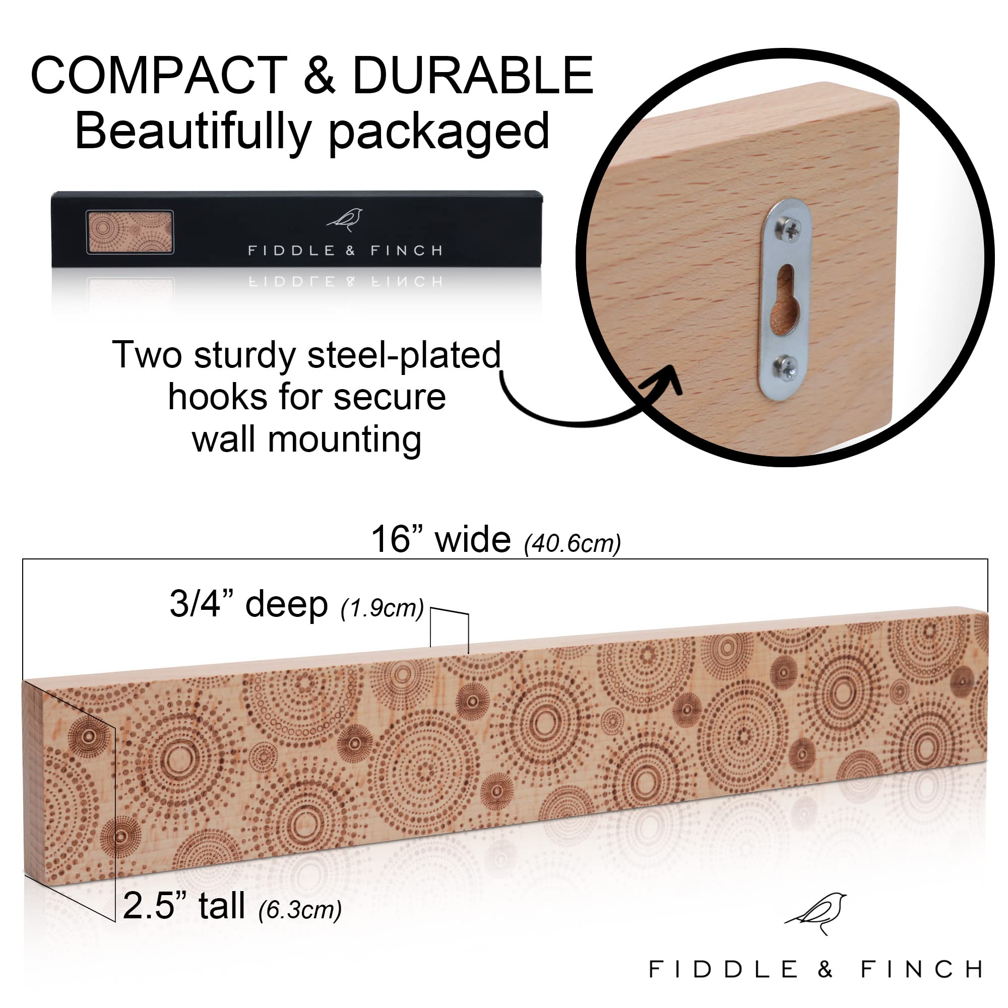 Magnetic Strip Knife Holder – Etched Wood Knife Rack or Bar with Hardware for Hanging 40 cm