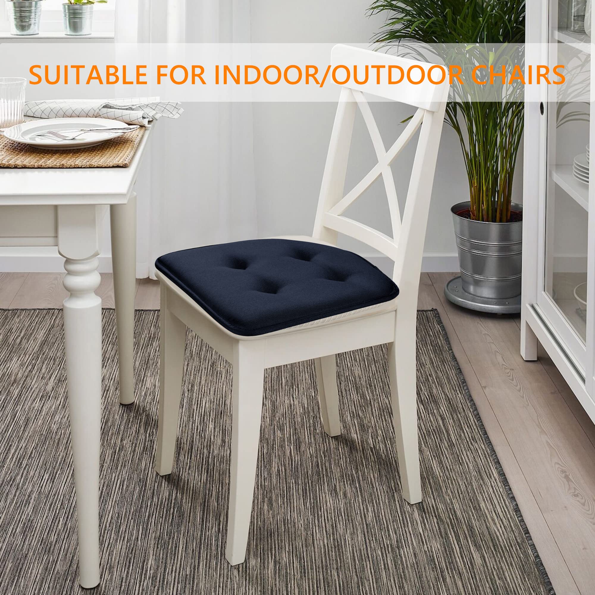 وسائد كراسي LOVTEX لكراسي الطعام، عبوة من 3 قطع، وسائد مقاعد مانعة للانزلاق لكراسي المطبخ، لون أزرق داكن، مقاس 17 × 16، مجموعة من 6 وسائد كراسي مطبخ من إسفنج الذاكرة المبطن