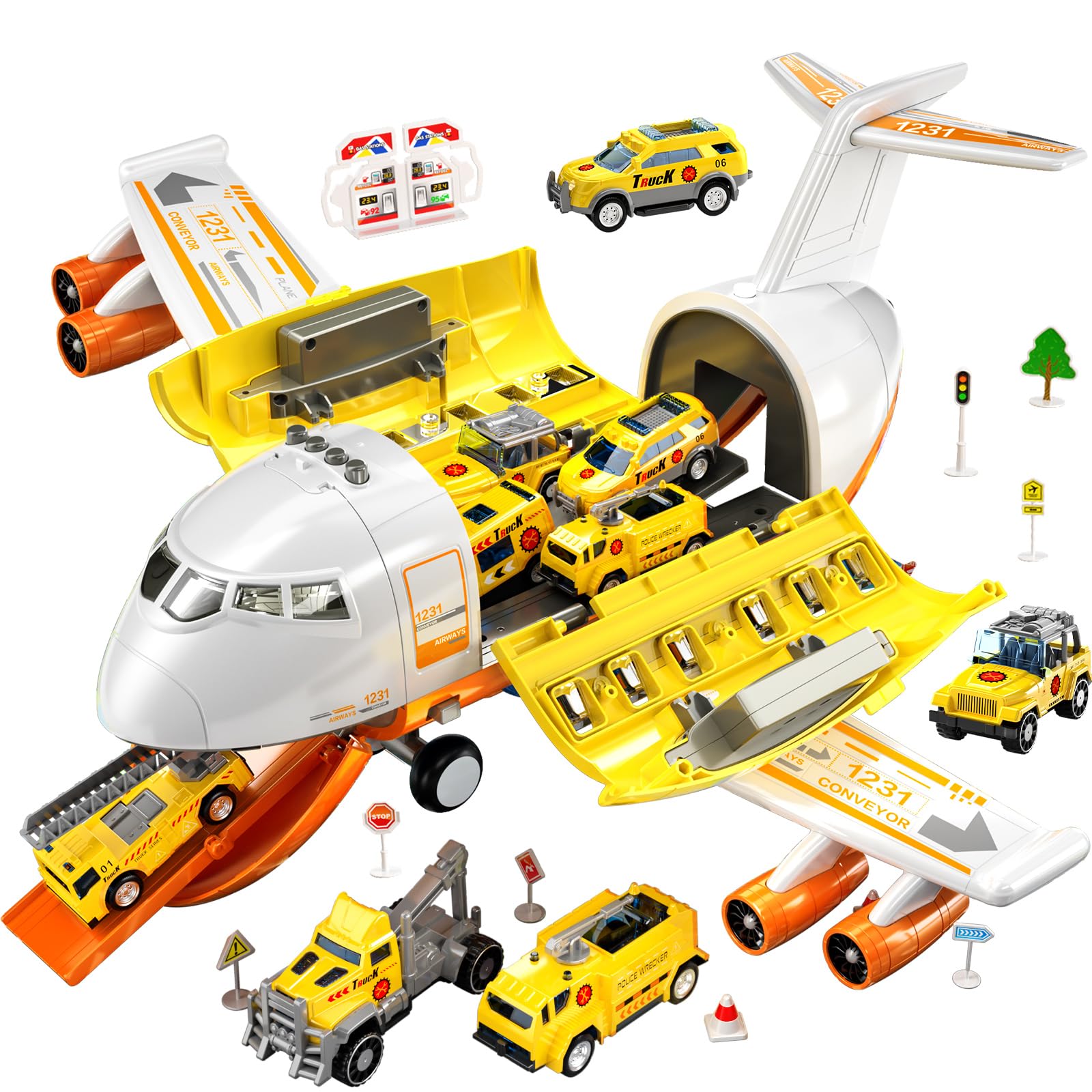 TEMI Toddler Airplane Toys for 3 Year Old, Toy Airplane for Boys Age 4-7, Large Spray Transport Airplane Toy with 12 Construction Vehicles, Toys for 3 4 5 6 7 8 Years Old