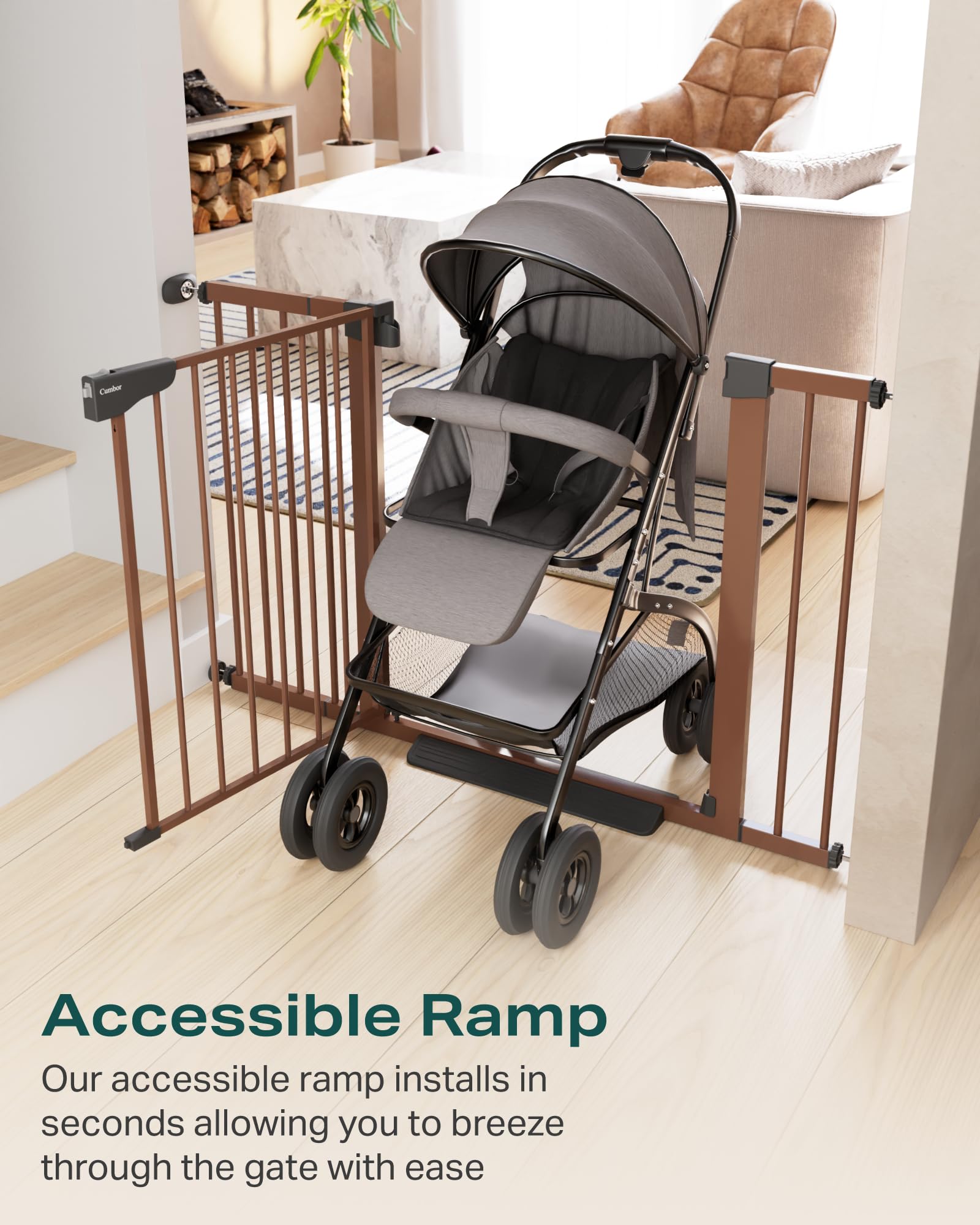 Cumbor 75-103 cm Baby Gate for Stairs, Mom's Choice Awards(Brown)