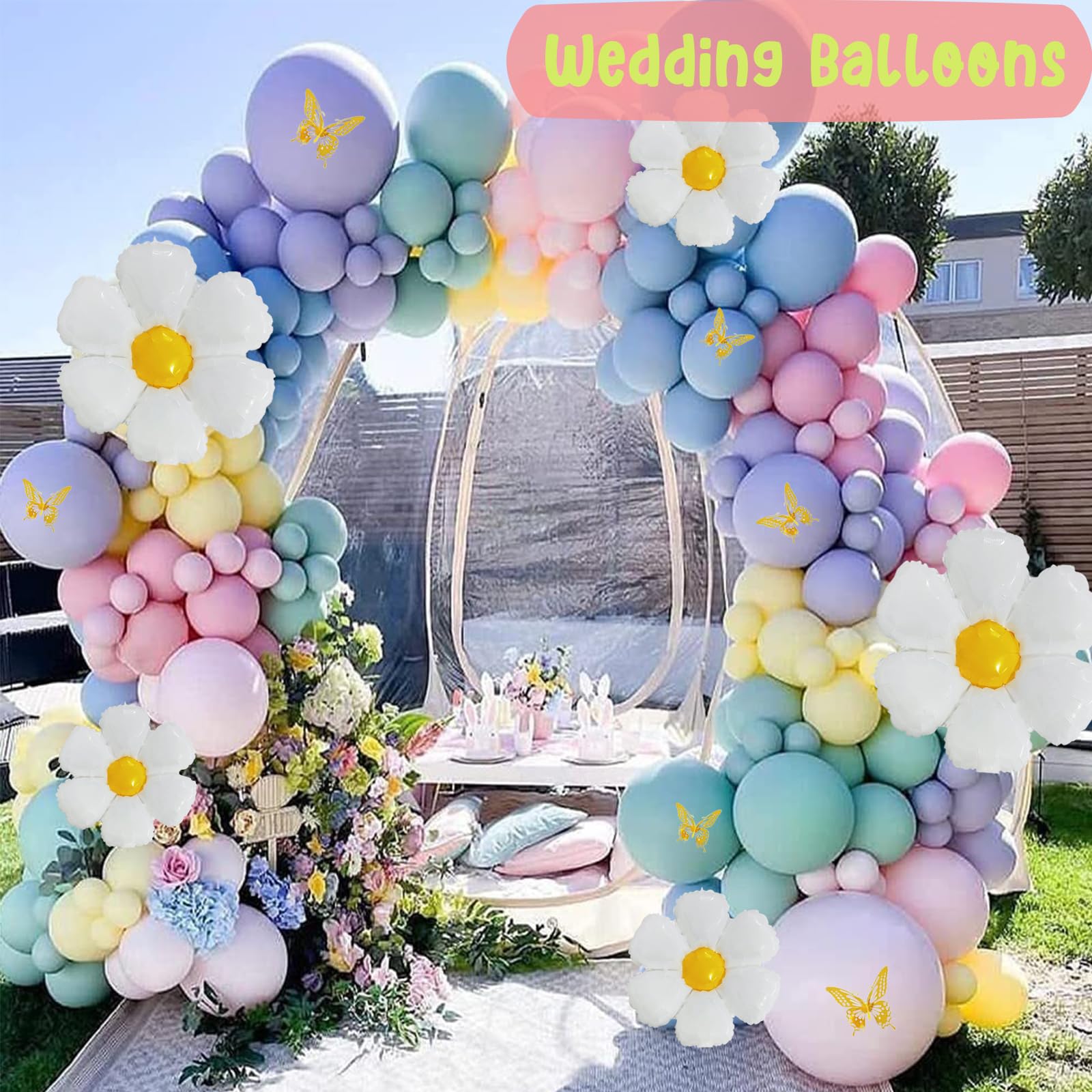 EUOPHYM Daisy Pastel Balloon Garland Kit - 203pcs for Rainbow Arch, Boho Balloon Arch Kit with 3D Butterflies, Perfect for Wedding, Birthday, Easter, and Baby Shower Decor