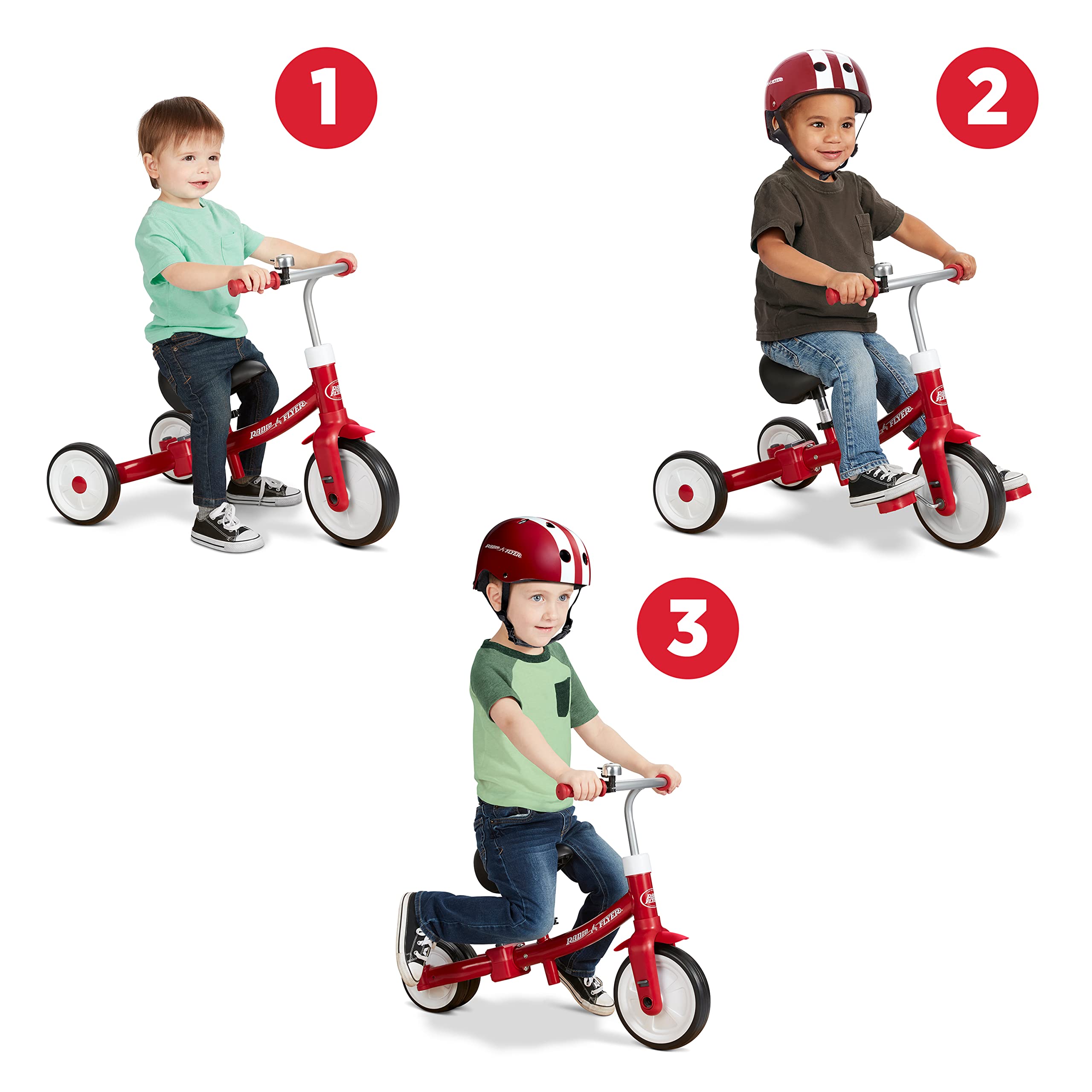 Radio Flyer Triple Play Trike, Toddler Tricycle, Balance Bike and Ride-On, Ages 1-3, Large, Red