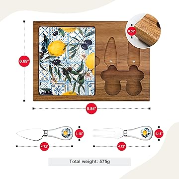KAITON CRAFT Charcuterie Boards - Wooden Cheese Server Tray with Knife Set, Chauratri Serving Gift for Mothers Day, Anniversary, Party & Kids, Food Tabla de Quesos