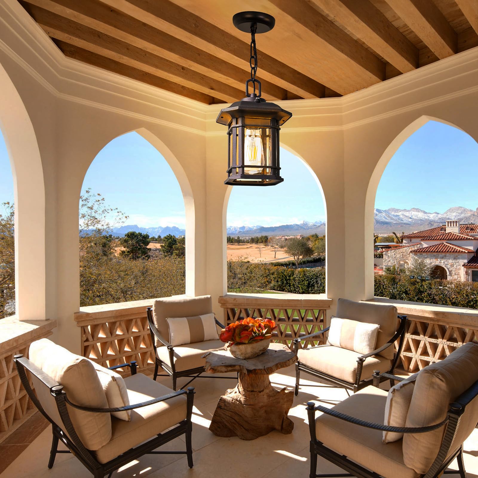 WJShome Outdoor Pendant Lights for Porch, with Dusk to Dawn Sensor