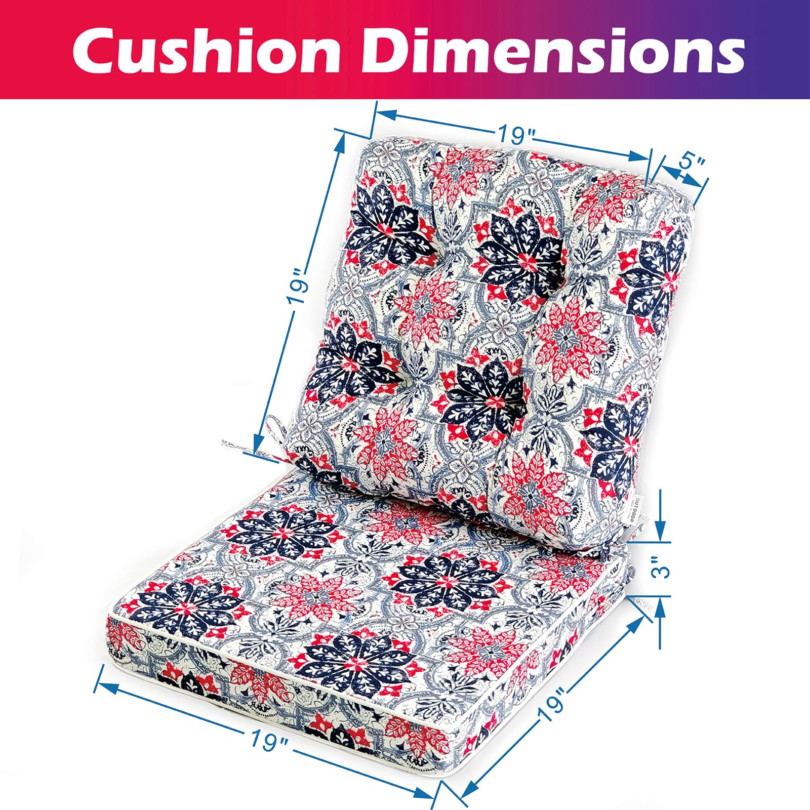 JMKaixin Outdoor Seat/Back Deep Chair Cushion Set for Patio Furniture 48x48 (Blue Red White)