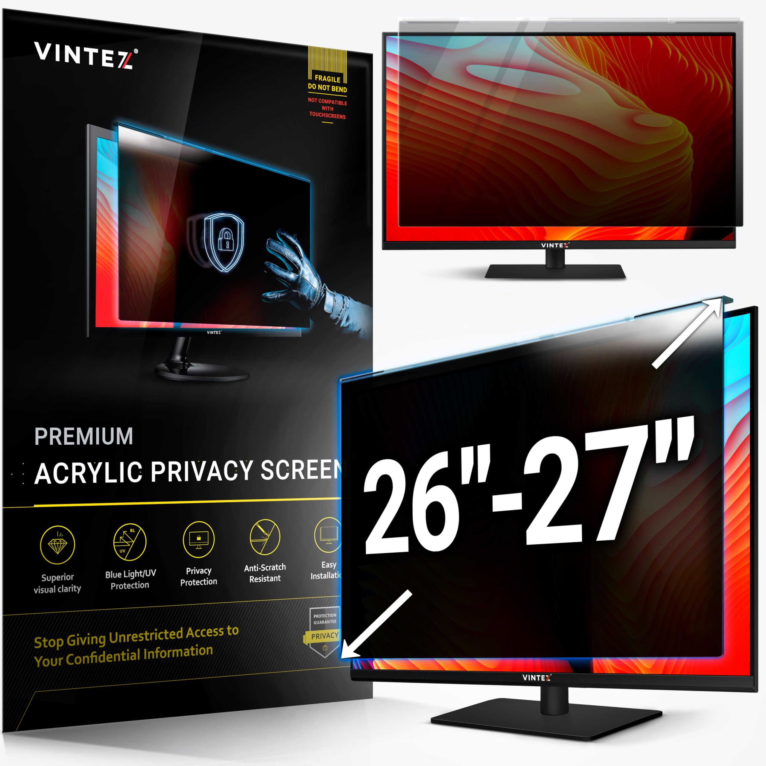 VINTEZ Universal 26" - 27" Computer Privacy Screen Filter for Widescreen Computer Monitors - (635 x 415 mm)