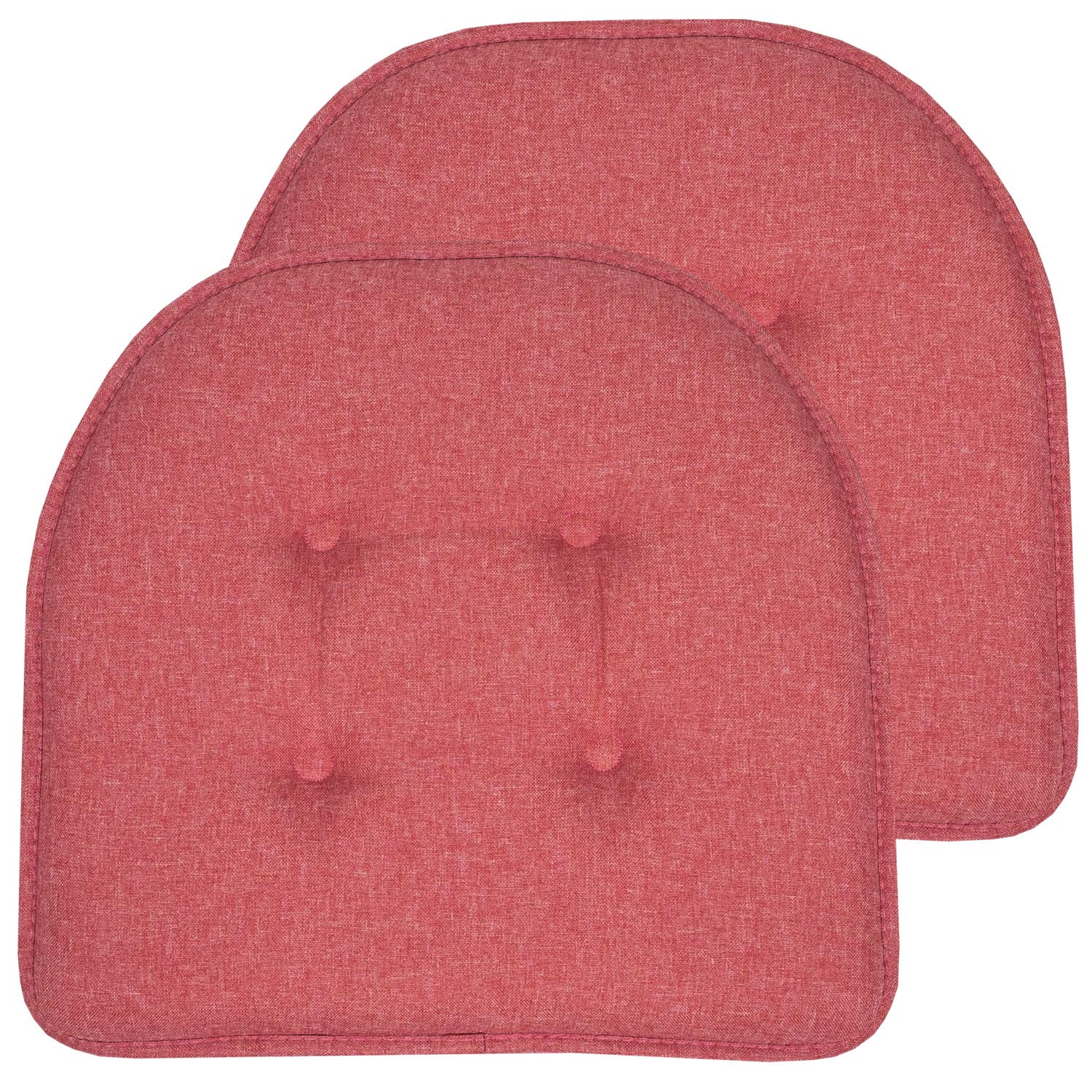 Sweet Home Collection Chair Cushion Memory Foam Pads Tufted Slip Non Skid Rubber Back U-Shaped 17" x 16" Seat Cover, 2 Count (Pack of 1), Peach