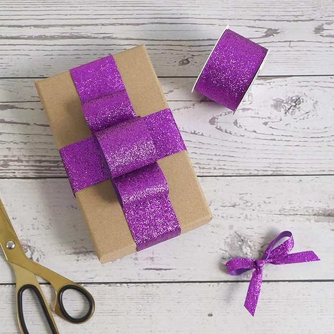 MEEDEE Purple Sparkle Glitter Ribbon 1.5 in × 10 Yards – Wired Edge, Durable & Eye‑Catching Ribbon for Gifts, Decor, Wreaths, Crafts