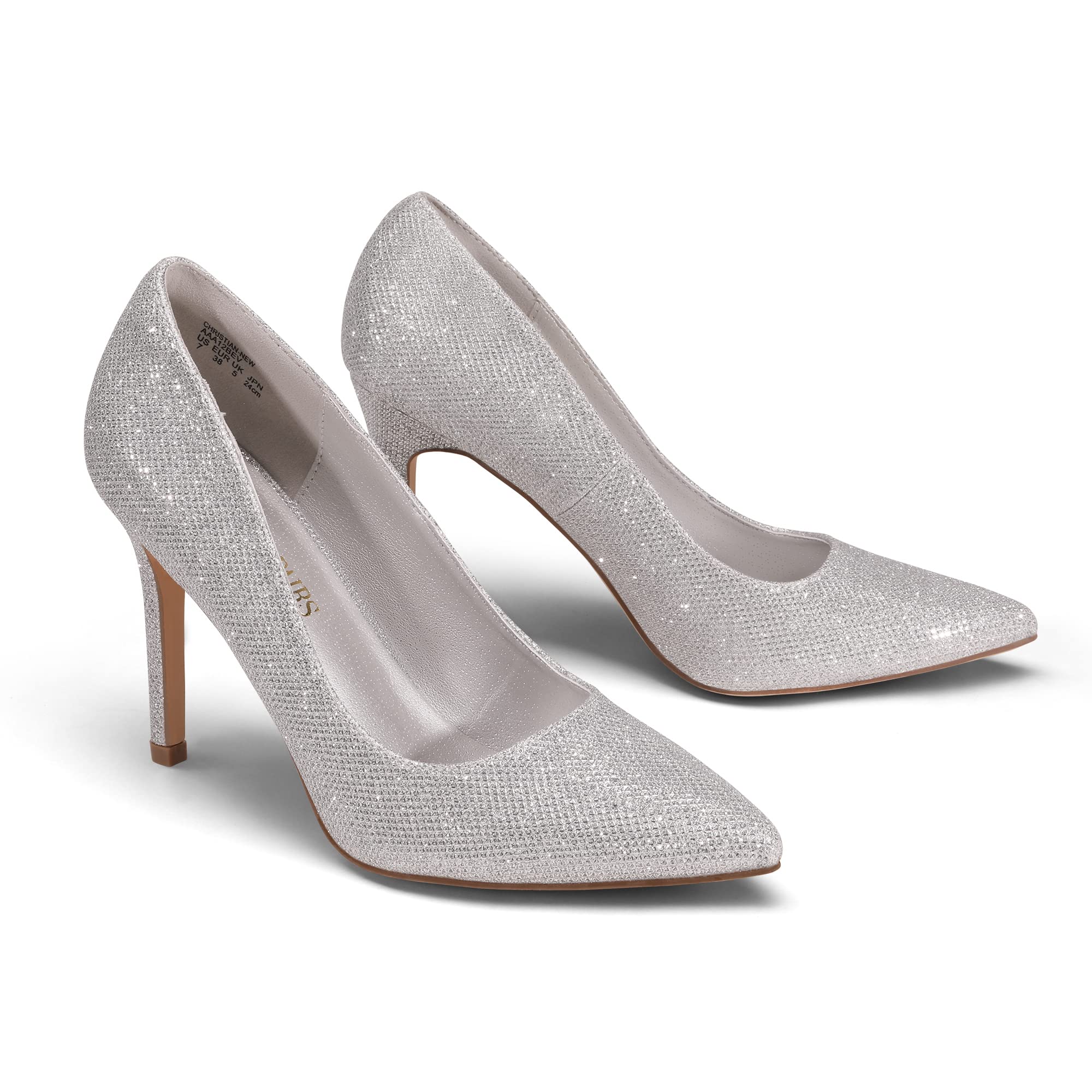 SIZE 41: DREAM PAIRS Women's Closed Toe High Heels Dress Pointed Toe Wedding Pump Shoes,Size 10,Silver/Glitter,Christian-New