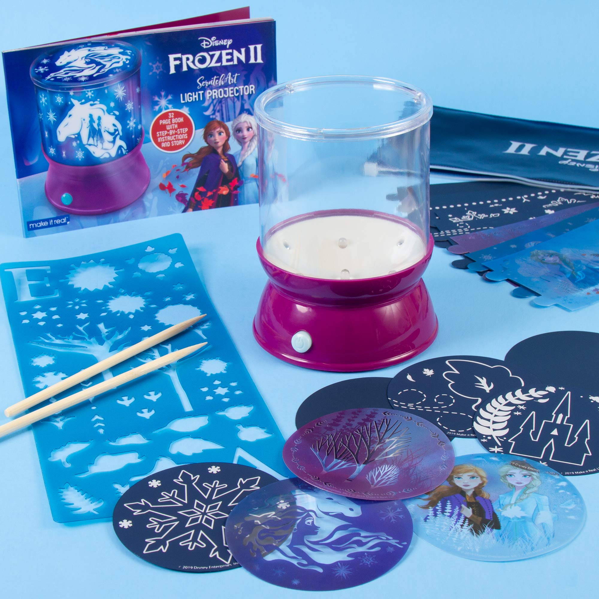 Make It Real Disney Frozen 2 Starlight Projector for Girls - DIY Ceiling Projector Kit with Stencils & Scratch-Art Film, Illuminates Bedrooms with Frozen 2 Scenes - Creative Gift for Ages 8