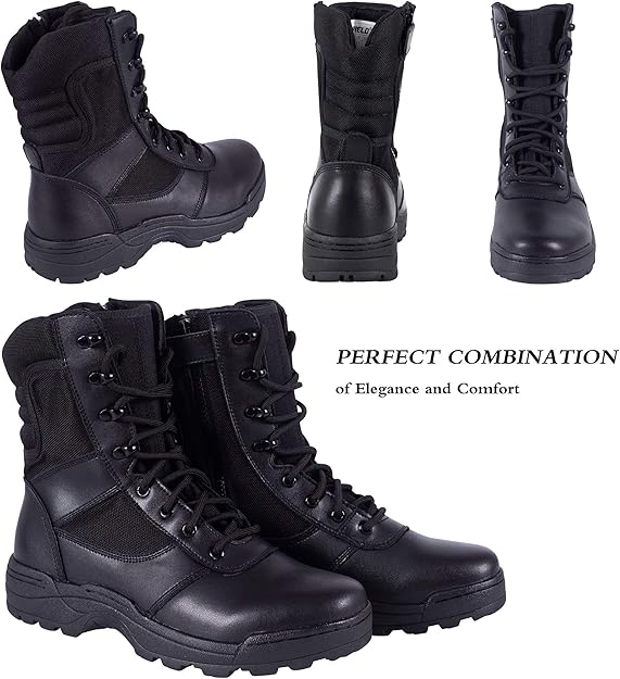 SIZE: 43 - RIELD Men's Military Tactical Work Boots Side Zipper Jungle Army Combat Boots,Black