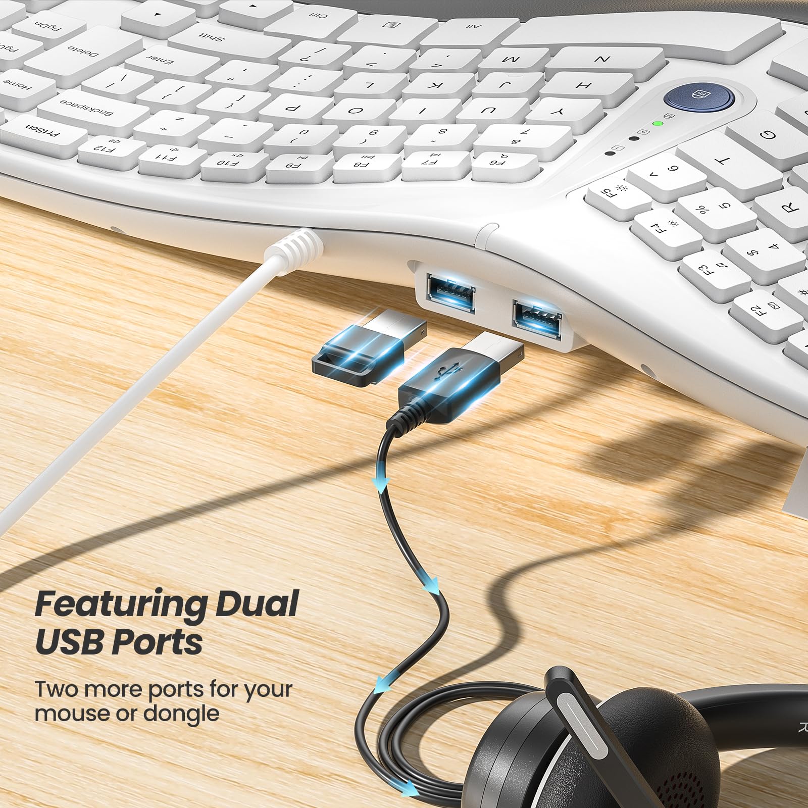 Nulea Ergonomic Keyboard, Wired Split Keyboard with Pillowed Wrist and Palm Support, Featuring Dual USB Ports, Natural Typing Keyboard for Carpal Tunnel, Compatible with Windows Mac