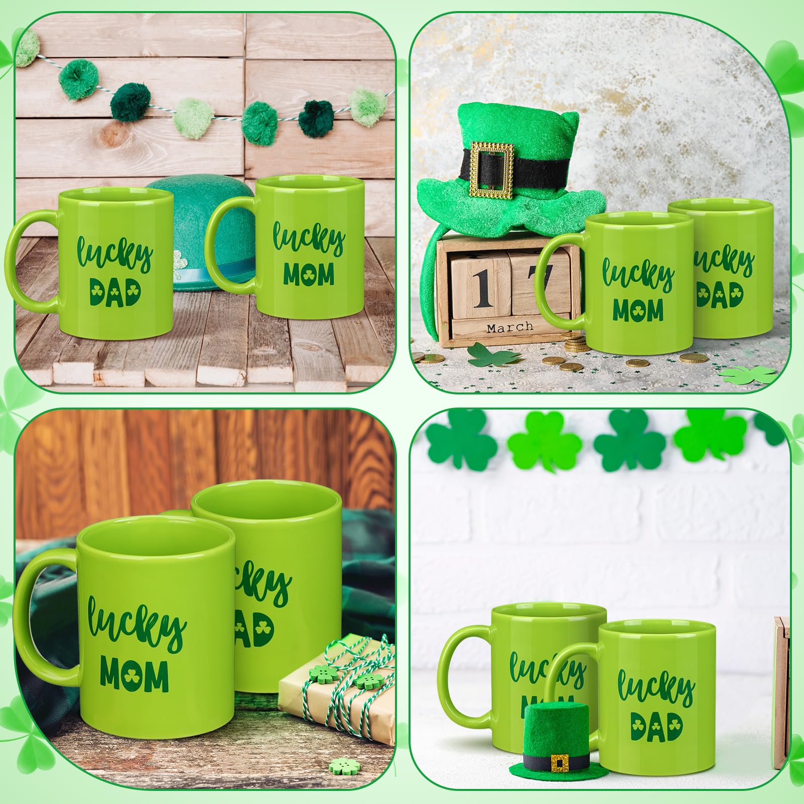 طقم أكواب قهوة SiliFine بطبعة "أم محظوظة وأب محظوظ" بمناسبة عيد القديس باتريك