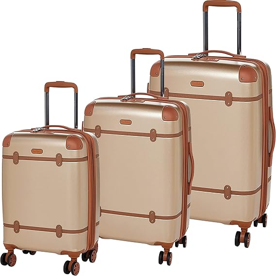 حقيبة سفر كلاسيكية خفيفة الوزن من Pierre Cardin، معتمدة من إدارة أمن النقل (TSA)، مزودة بقفل مزدوج مضاد للسرقة (مجموعة من 3 قطع، لون الشمبانيا)