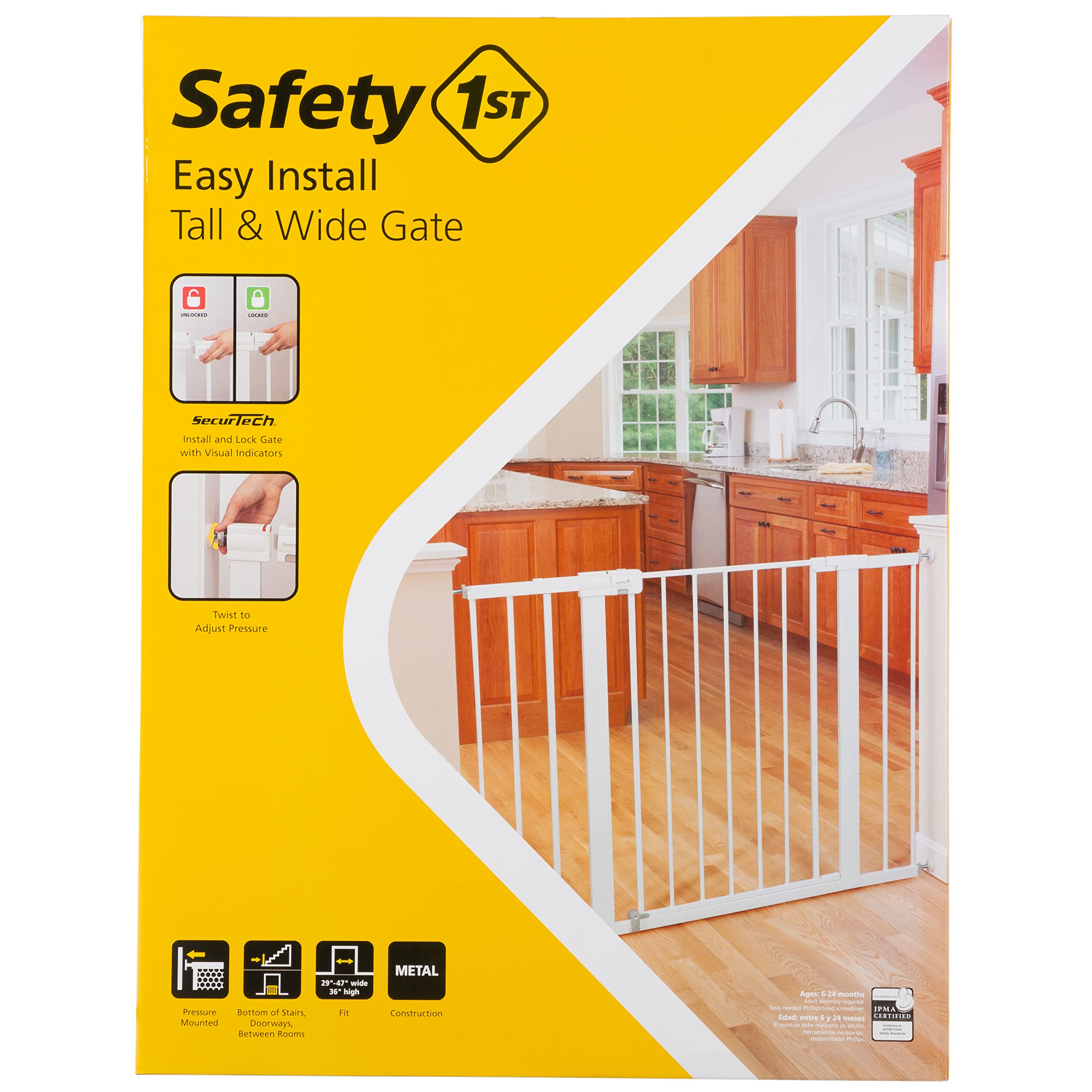 Safety 1st Easy Install 91.44 cm Extra Tall & Wide Gate, Fits Between 73.66 cm and 119.38 cm