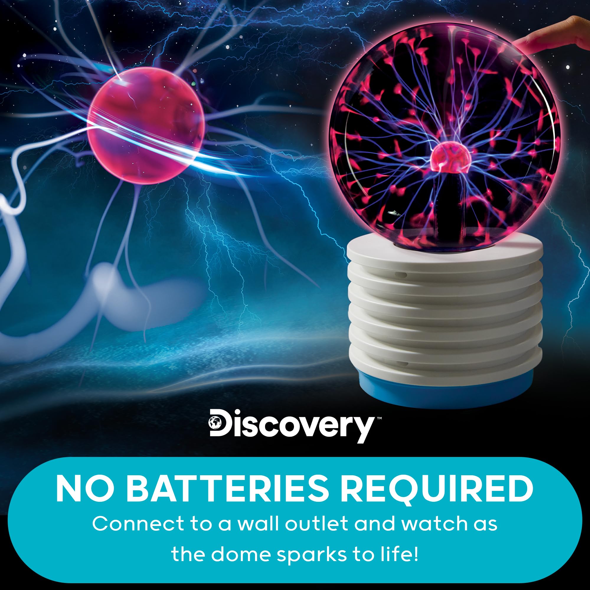 Discovery Kids 15 cm Plasma Globe Lamp with Interactive Electronic Touch and Sound Sensitive Lightning and Tesla Coil, Includes AC Adapter, Glass STEM Lava Lamp-Style Light for Desk, Kids Room, and More