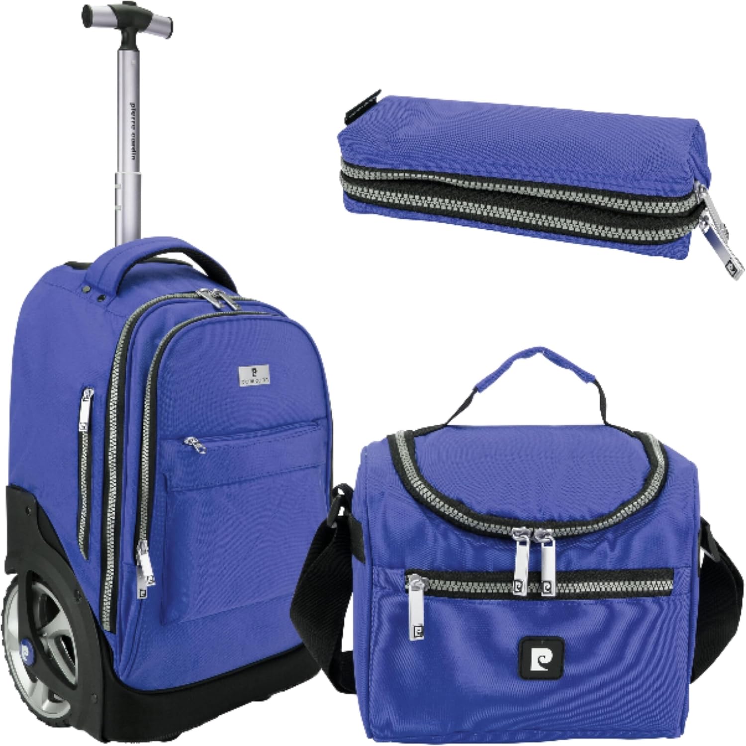 Pierre Cardin Trolley backpack School bag 3 PCS set All in One 2 BIG WHEEL Rolling Backpack Include Pencil case Lunch bag and trolley backpack UNISEX