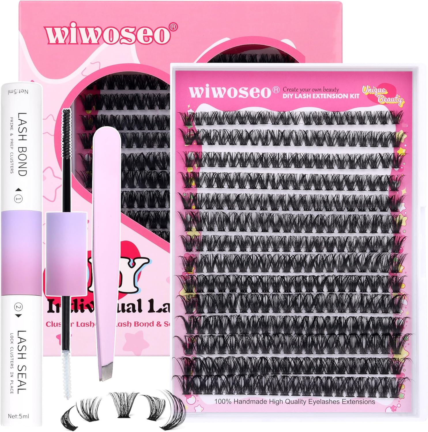 wiwoseo Individual Eyelashes Cluster Lashes Kit Lashes Individual Cluster Kit 60+80+100D Lash Clusters
