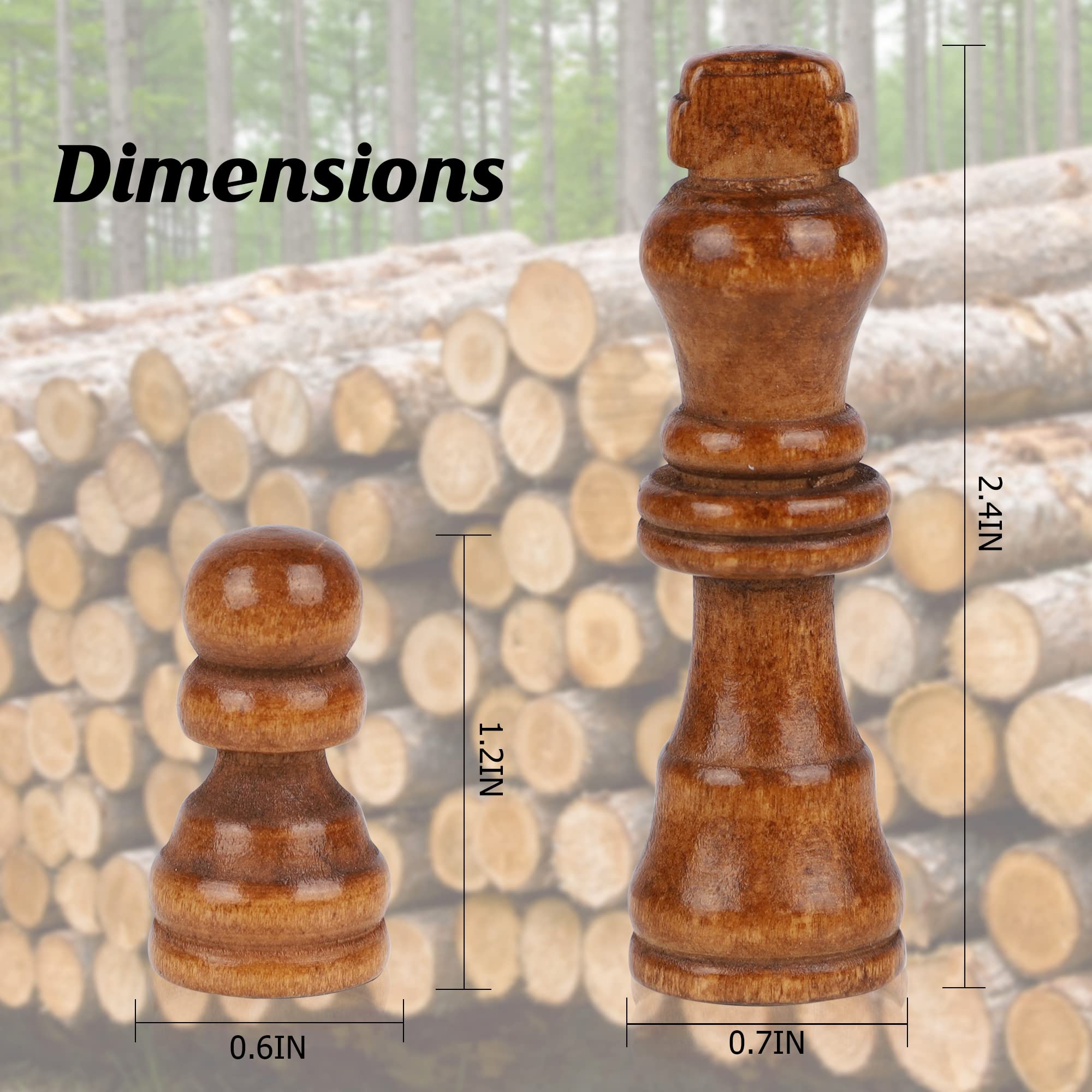 ASNEY Wooden Chess Pieces Only, 32 Pieces Wood Chessmen Pieces, 3 Inch King Figures Chess Game Pawns Figurine Pieces, Replacement of Missing Piece, Includes Storage Bag