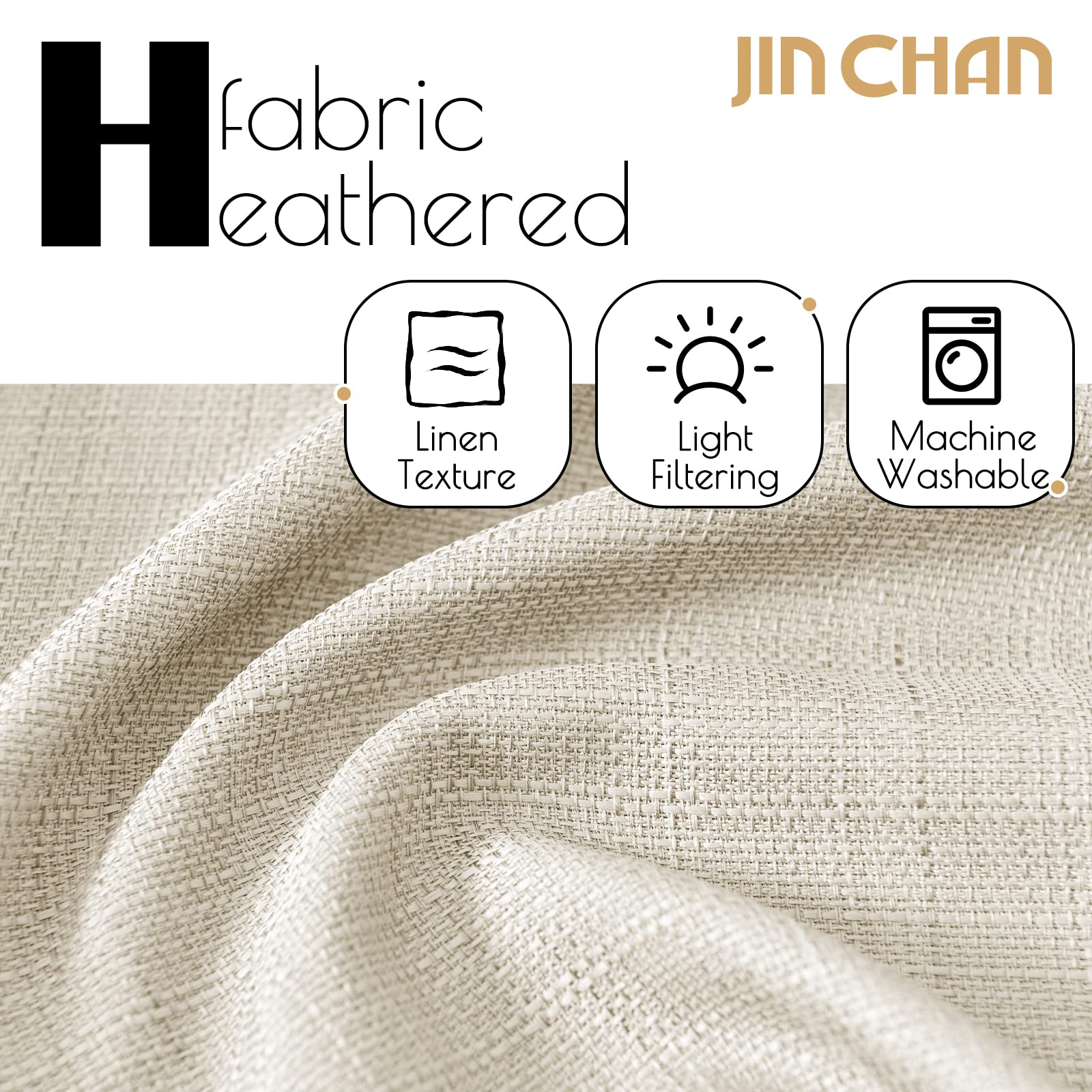 ستائر جينتشان لغرفة المعيشة وغرفة النوم، ستائر من الكتان المزخرف بطول 213 سم، مكونة من لوحين، ستائر ريفية بيج، ستائر منسوجة غير رسمية، ستائر نافذة بمرشحات للضوء، مجموعة ستائر بيج مخططة