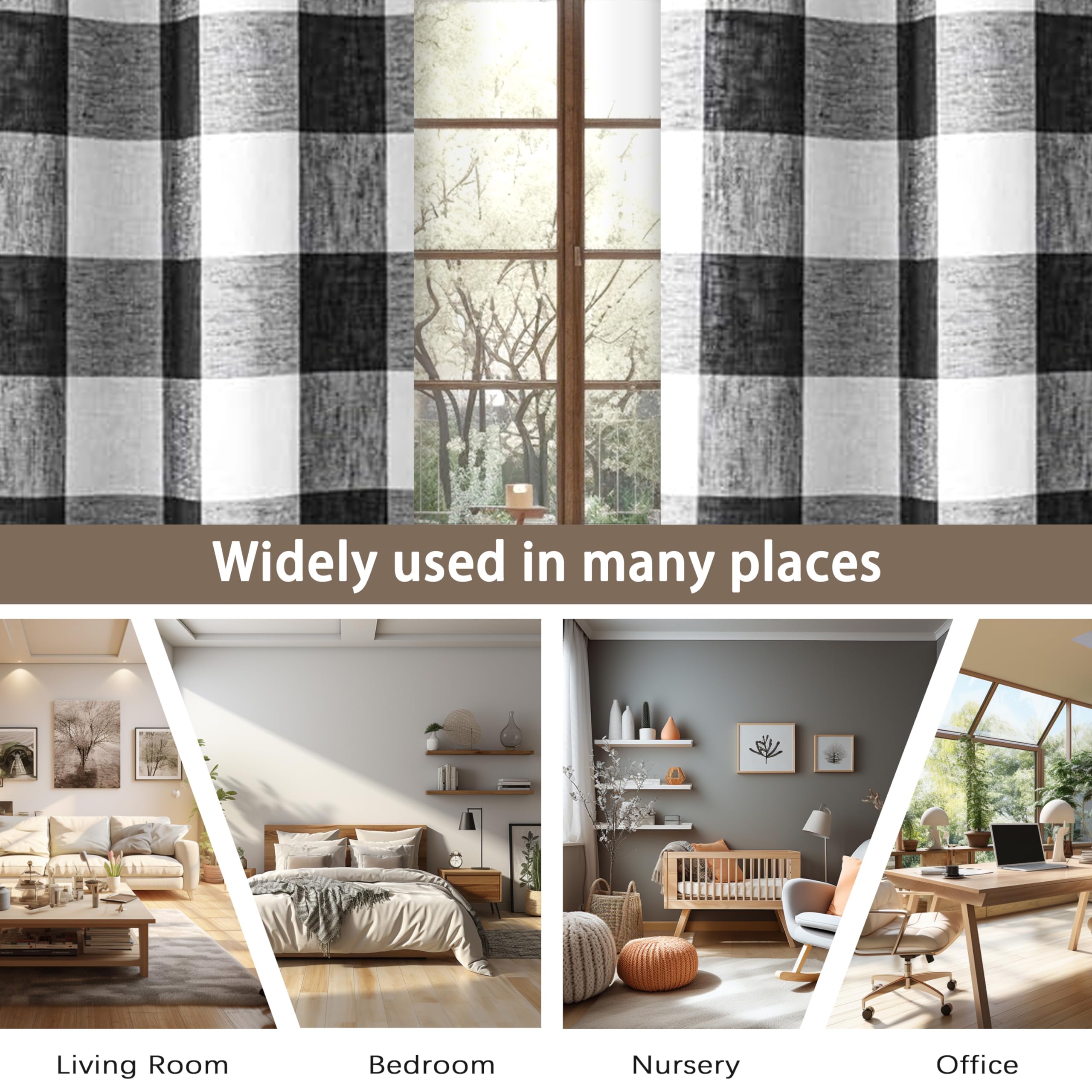 ستائر DriftAway Buffalo Plaid Check المنسوجة والمبطنة بنقشة مربعات حرارية معتمة مكونة من لوحين 127 × 213 سم (أسود)