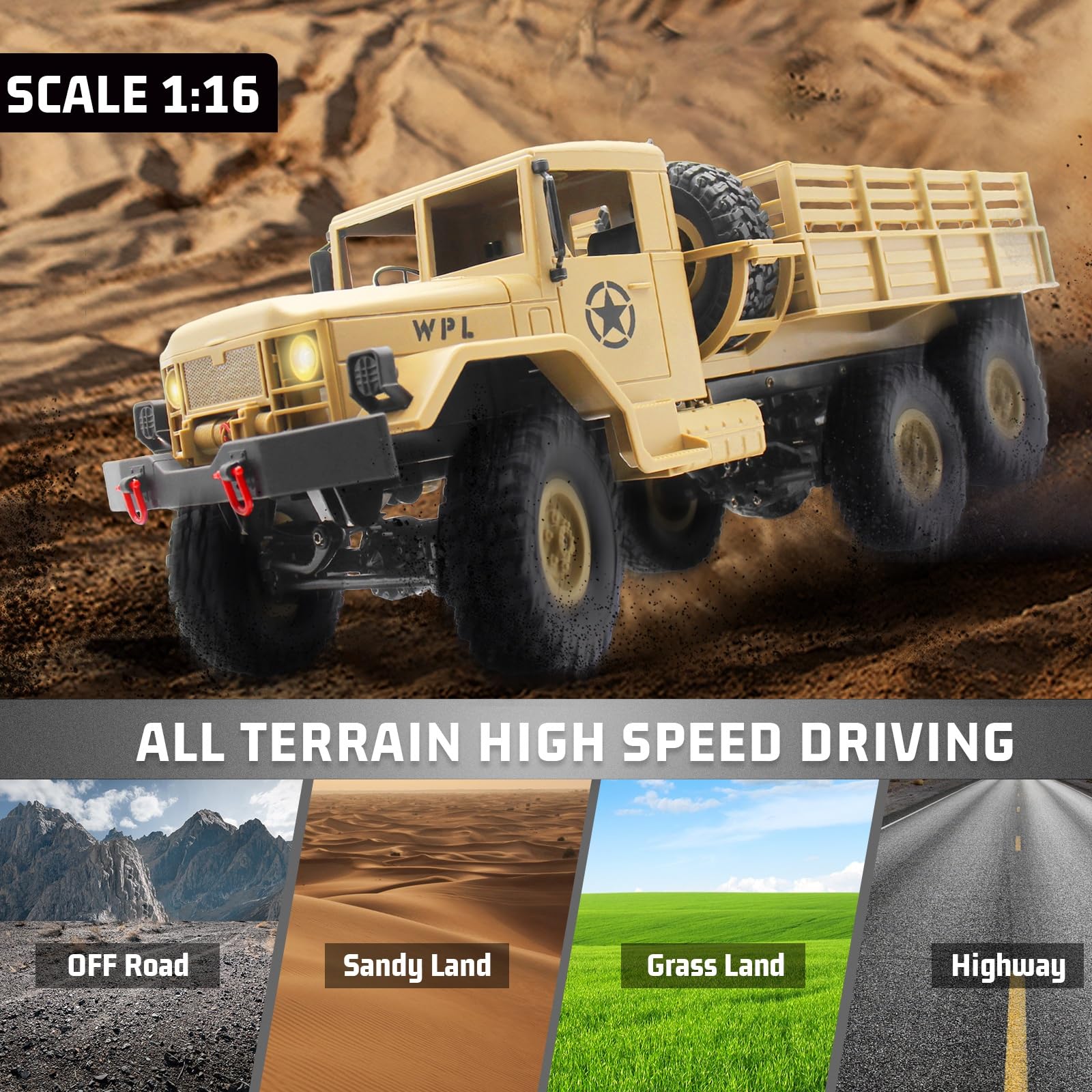 Spobot RC Military Transport Truck, RC Off-Road Vehicle 6WD with All Terrain, Remote Control Rack Car With2 Set of Batteries &Realistic Light is Good for Kid Gift