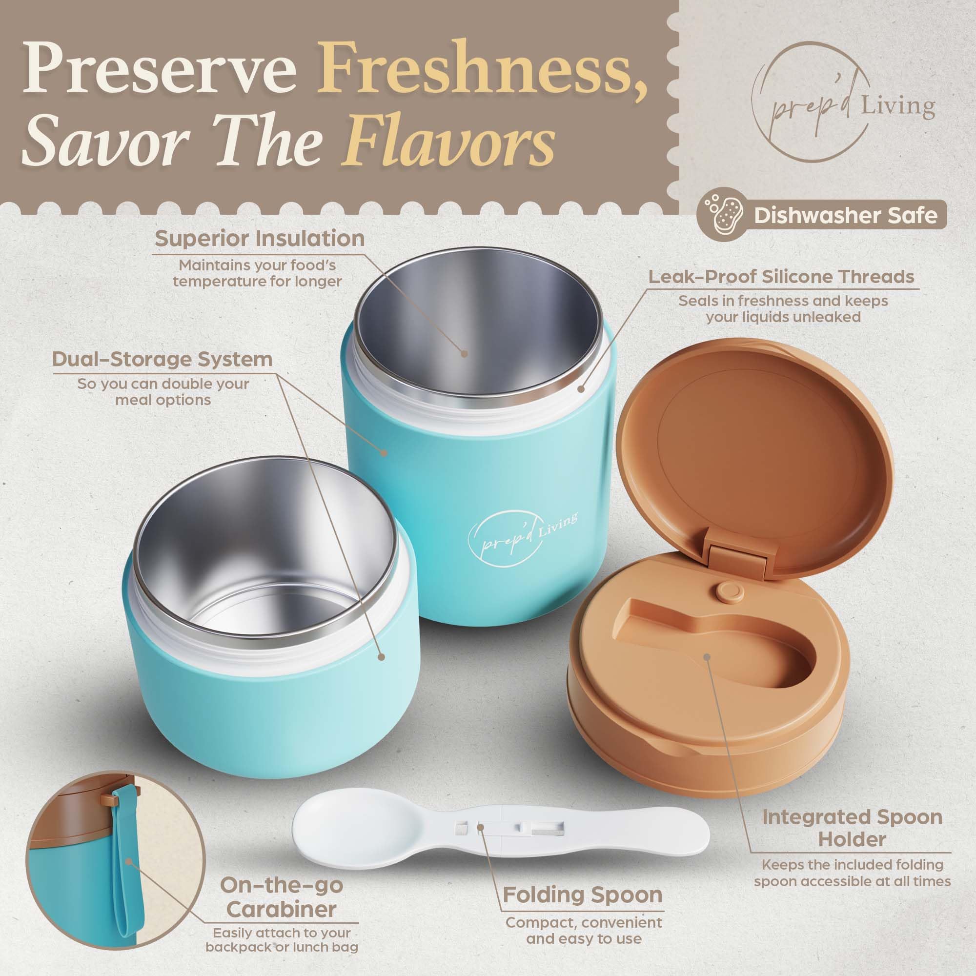 Prep'd Living Overnight Oats Containers with Lids - Portable Meal Prep
