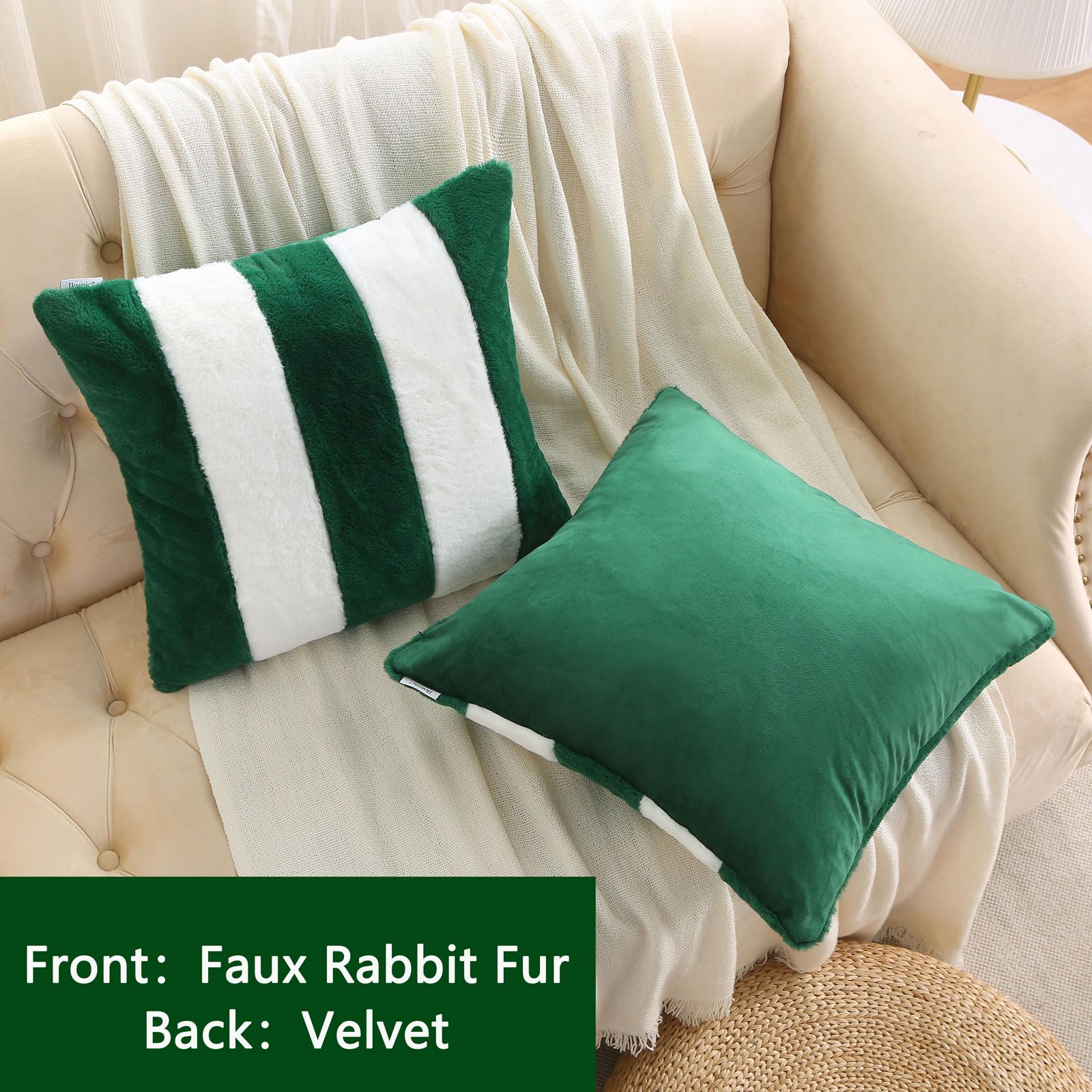 Ikuoic Green and White Striped Throw Pillow Covers 40 X 40 cm Set of 2