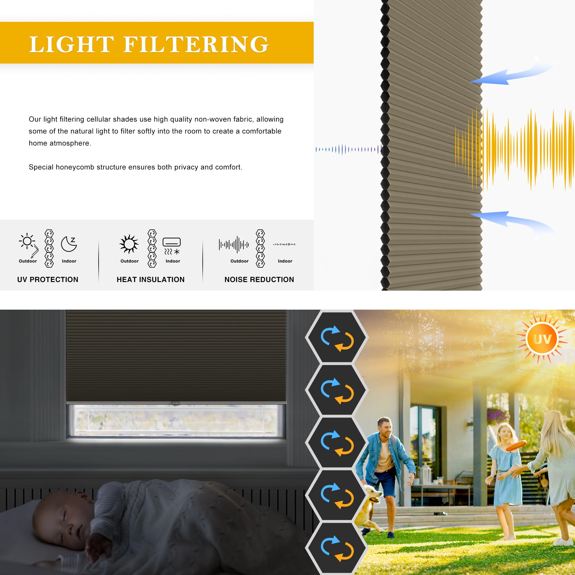 LazBlinds Cordless Cellular Blackout Honeycomb Shades with 4 cm cells,Size 86 cm W x 183 cm H Dark Coffee